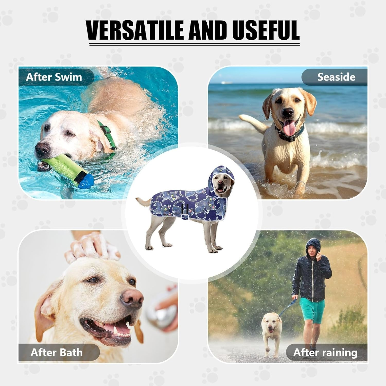 AIXIWAWA Cartoon Cute Cat Pet Bathrobe Towels with Adjustable Collar & Waist, Quick Absorbent Drying Coat for Cats and Dogs