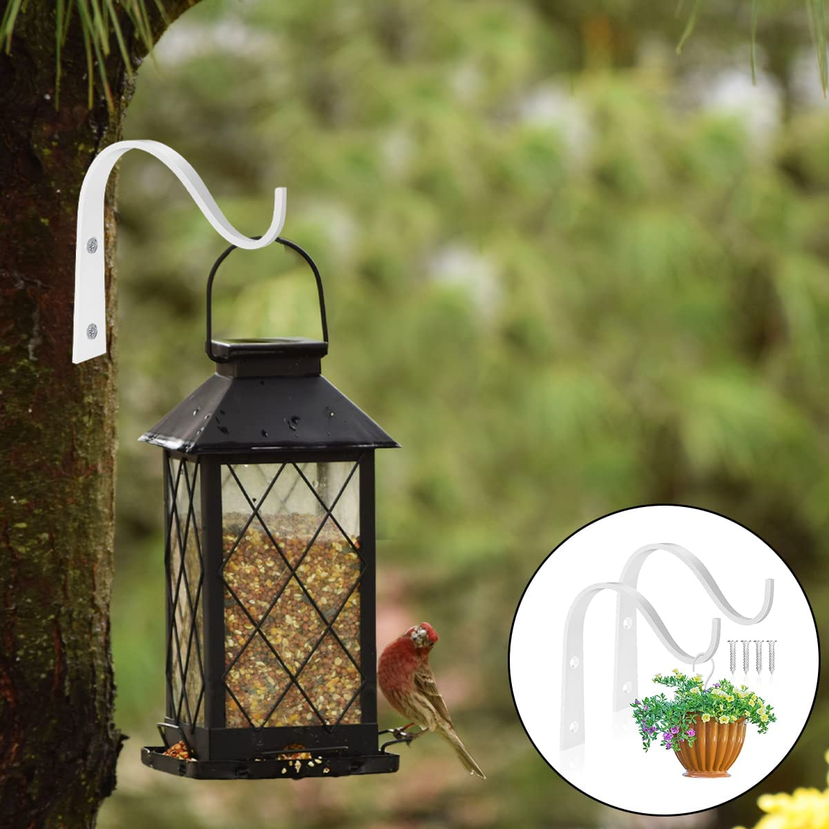 Iron Wall Hooks, 2 PCS Heavy Duty Metal Plant Hanging Basket Bracket for Hanging Lantern, Bird Feeders, Wind Chimes (White)