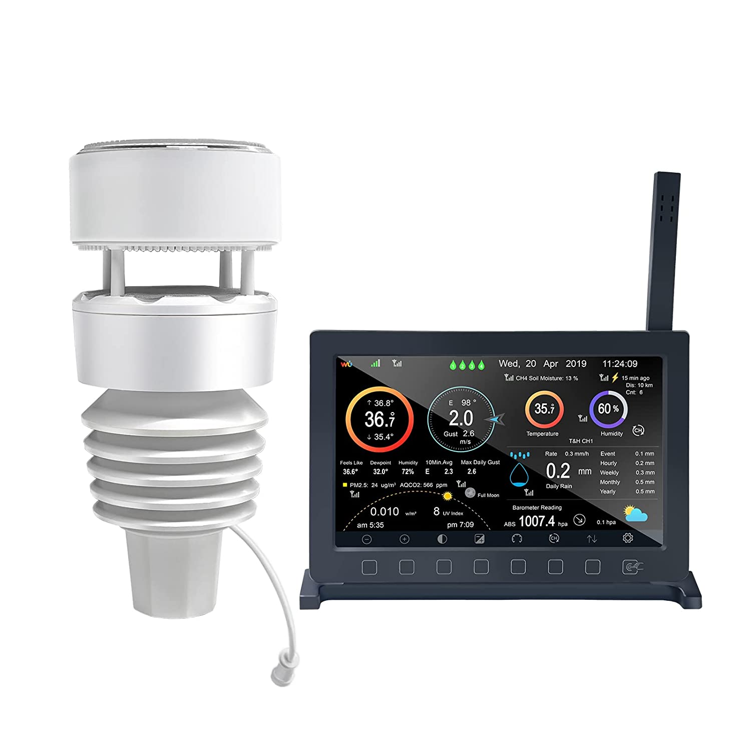 ECOWITT Wittboy Pro Weather Station HP2564, Includes 7 Inch HP2560 TFT Display Console and WS90 Outdoor Solar Powered Weather Sensor, Supports Wu/Weathercloud/Wow/Ecowitt Servers, 433 Mhz image number 6