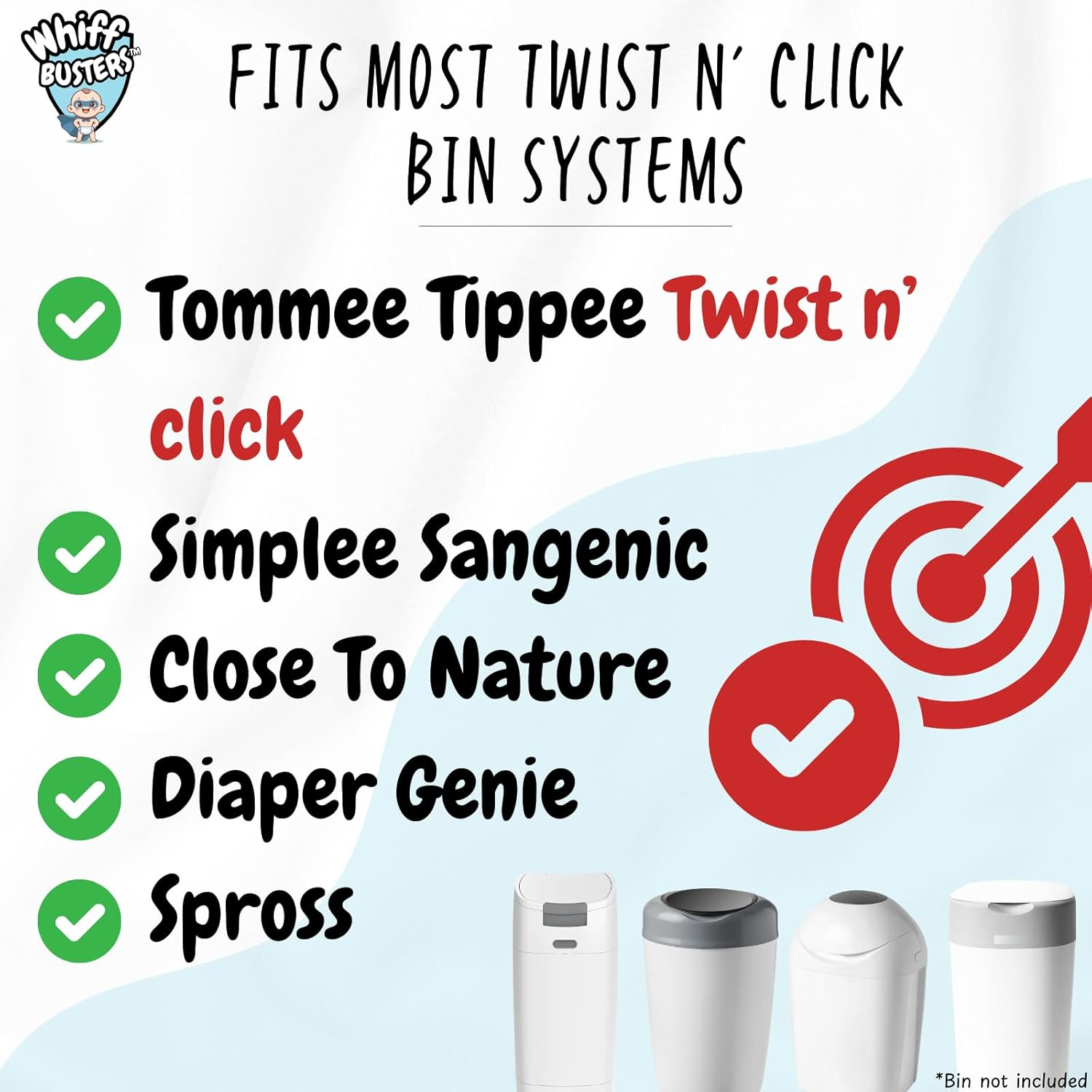 Whiffbusters Refills Nappy Bin Liners - Compatible with Twist and Click Nappy Bin Systems - for Tommee Tippee, Closer to Nature, Diaper Genie - Scented Diaper Trash Bags (100M) image number 2