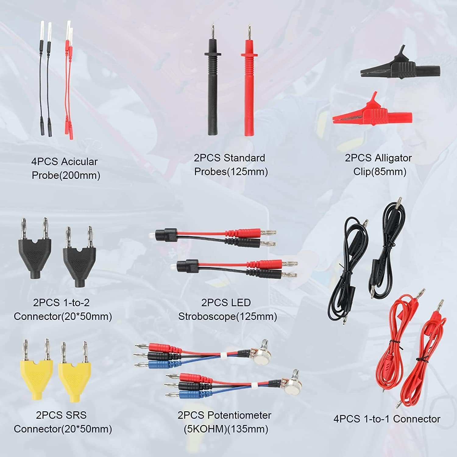 Automotive Circuit Test Leads Kit - MOTOCOCHE 92 Pieces Multimeter Test Leads Kit Multifunctional Electric Probe Test Kit Black Carrying Case Test Lead Set Cable Connectors Adapter Cables image number 1