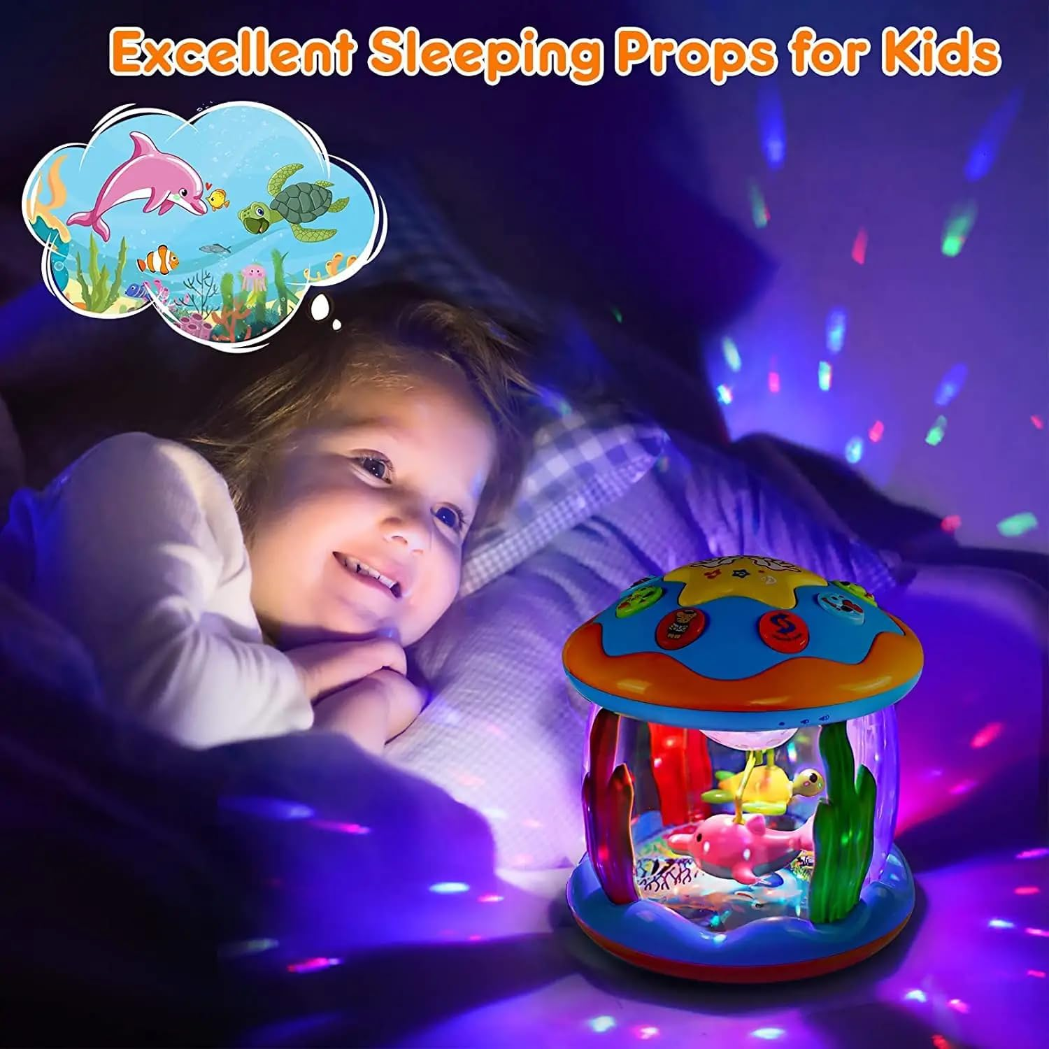 Baby Toys 12 to 36 Months Babies Ocean Rotating Projector Colors Lights Musical Toys 12-36 Months Crawling Learning Infant Toys for Toddlers 1 2 3 Years Old Baby Christmas and Birthday Gift image number 1
