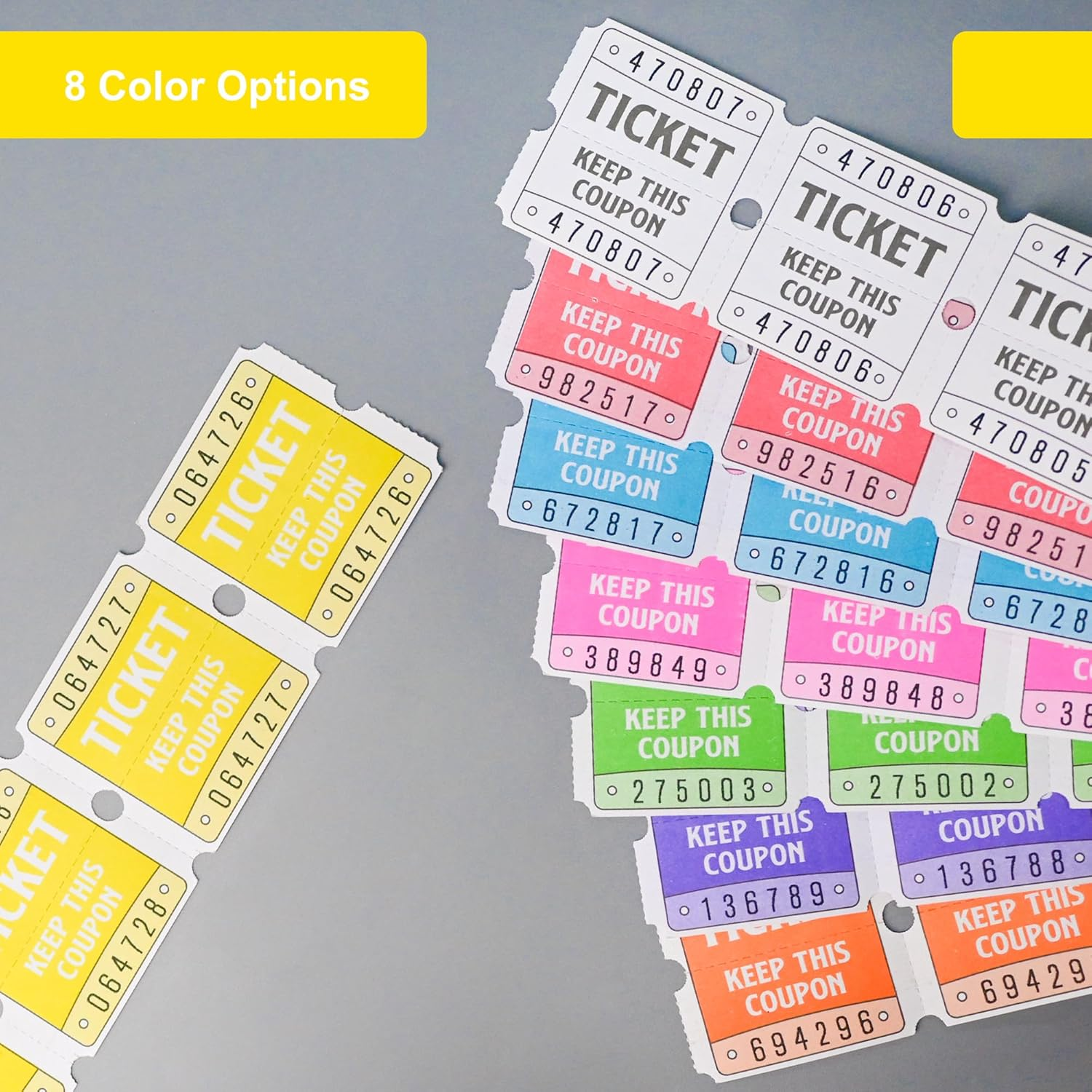 L LIKED 100 Raffle Tickets, 50/50 Double Roll Tickets for Event, Raffles, Carnival, Door Prizes and Class Reward (Yellow) image number 5