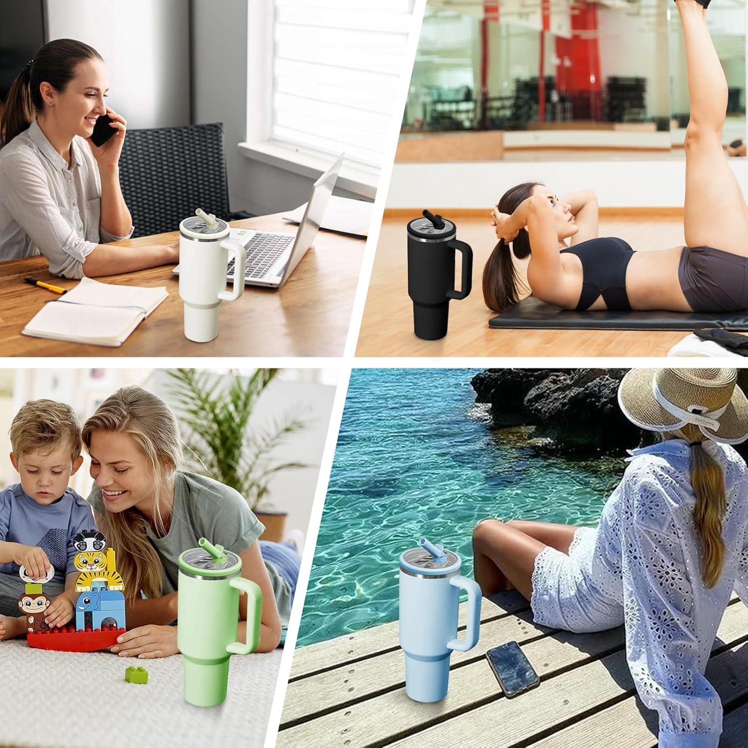 40 OZ Tumbler Flip Straw Lid Fit for Stanley Cup,2Pcs 40 OZ Spill Proof Lid,Clear Replacement Lids Fit for Stanley (Black, 40Oz)