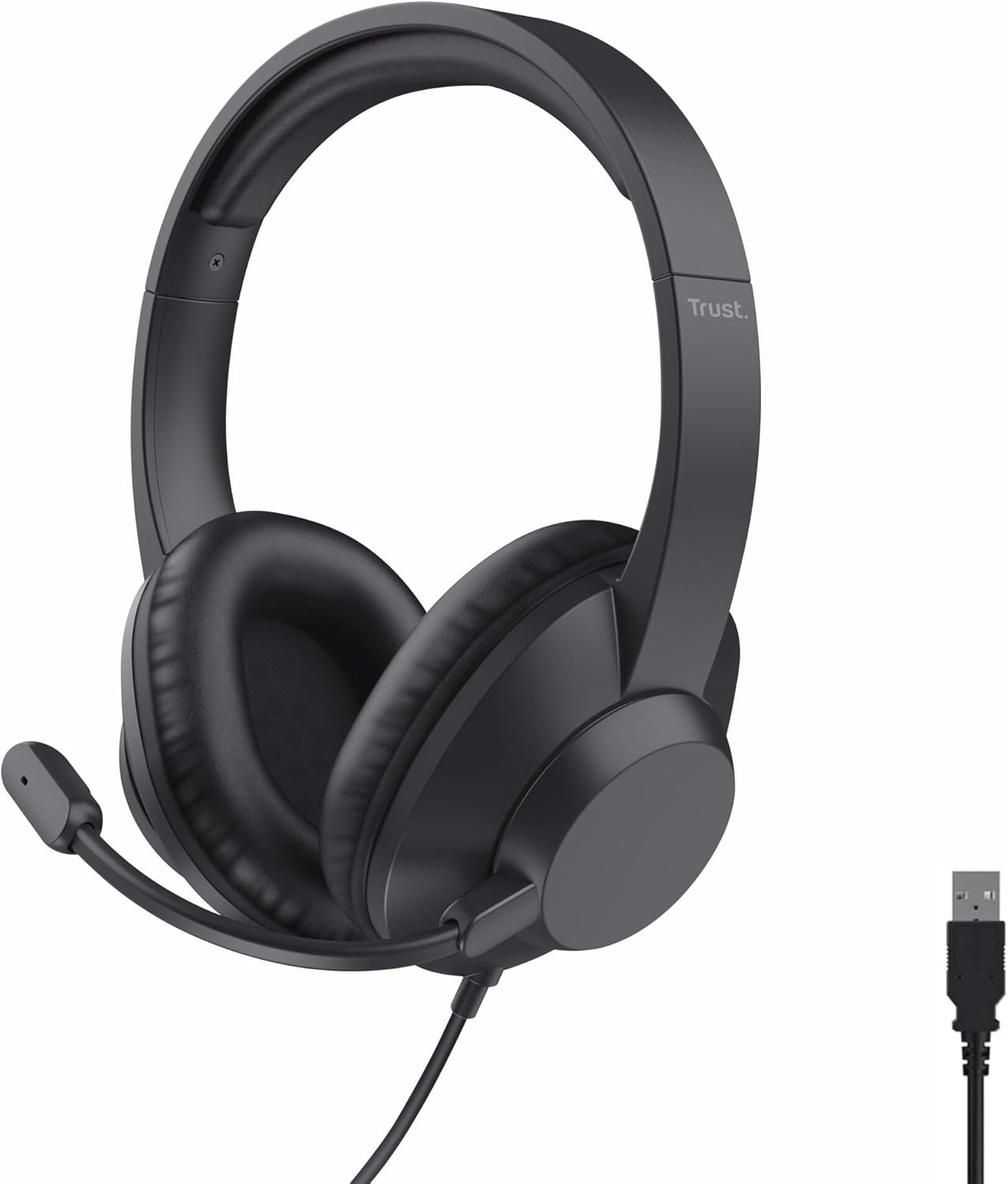 Trust Roha II Max USB Headset with Microphone Over-Ear, Headphones with Cable 180 Cm, 85% Recycled Plastic, USB-C Headphones for PC, Mac, Office, Chat, Teams, Video Conferencing, Zoom, Black