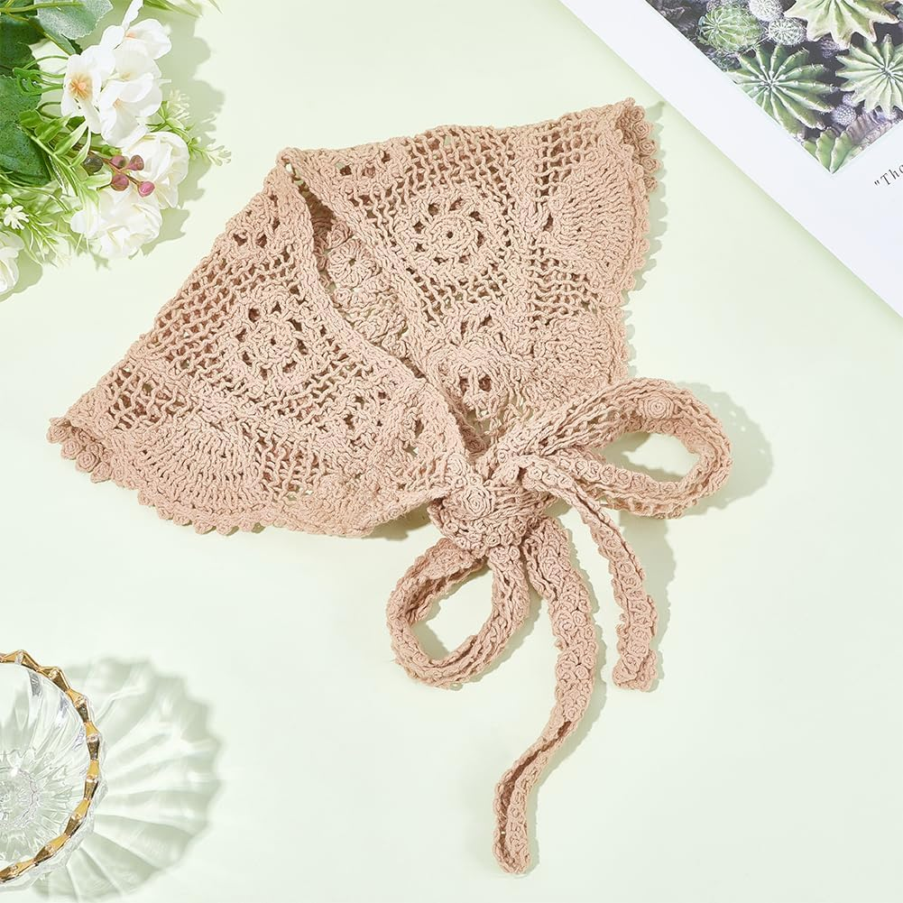 CABODYALS White Scarf Made of Floral Lace Knitted Bandanas Headbands Vintage Crochet Flower Pattern Small Cloths Removable False Collar Head Wrap Scarves for Women Costume Accessories Decoration Hair image number 3