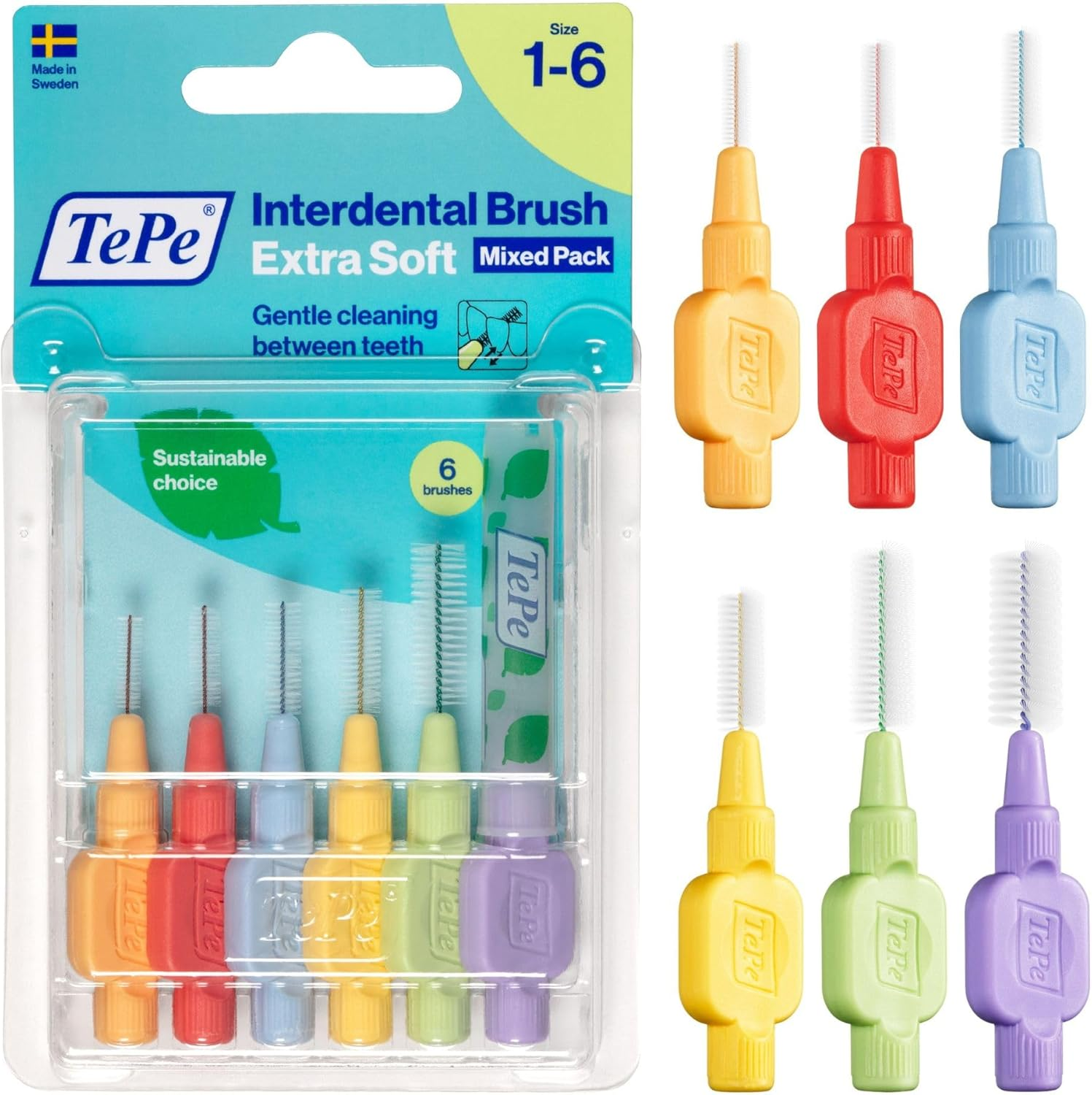 Tepe Interdental Brush, Extra Soft, Mixed Pack, 0.45-1.1Mm/Iso 1-6, 6Pcs, Plaque Removal, Flossers for Wide Gaps, from Narrow to Wide Gaps image number 3