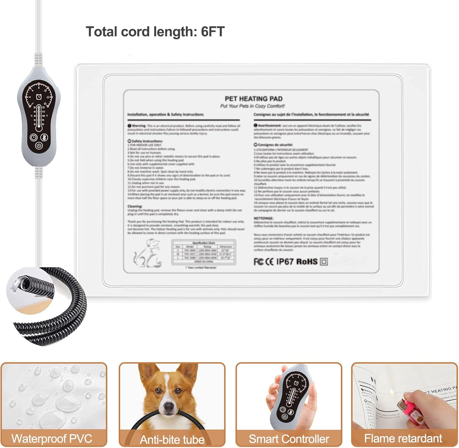 Pet Heating Pad for Dog Cat Temperature Adjustable Dog Cat Bed Warmer Heated Pet Mat House Pad with Timer Waterproof Warming Mat for Puppy Kitten (Beige, 38X47CM) image number 6