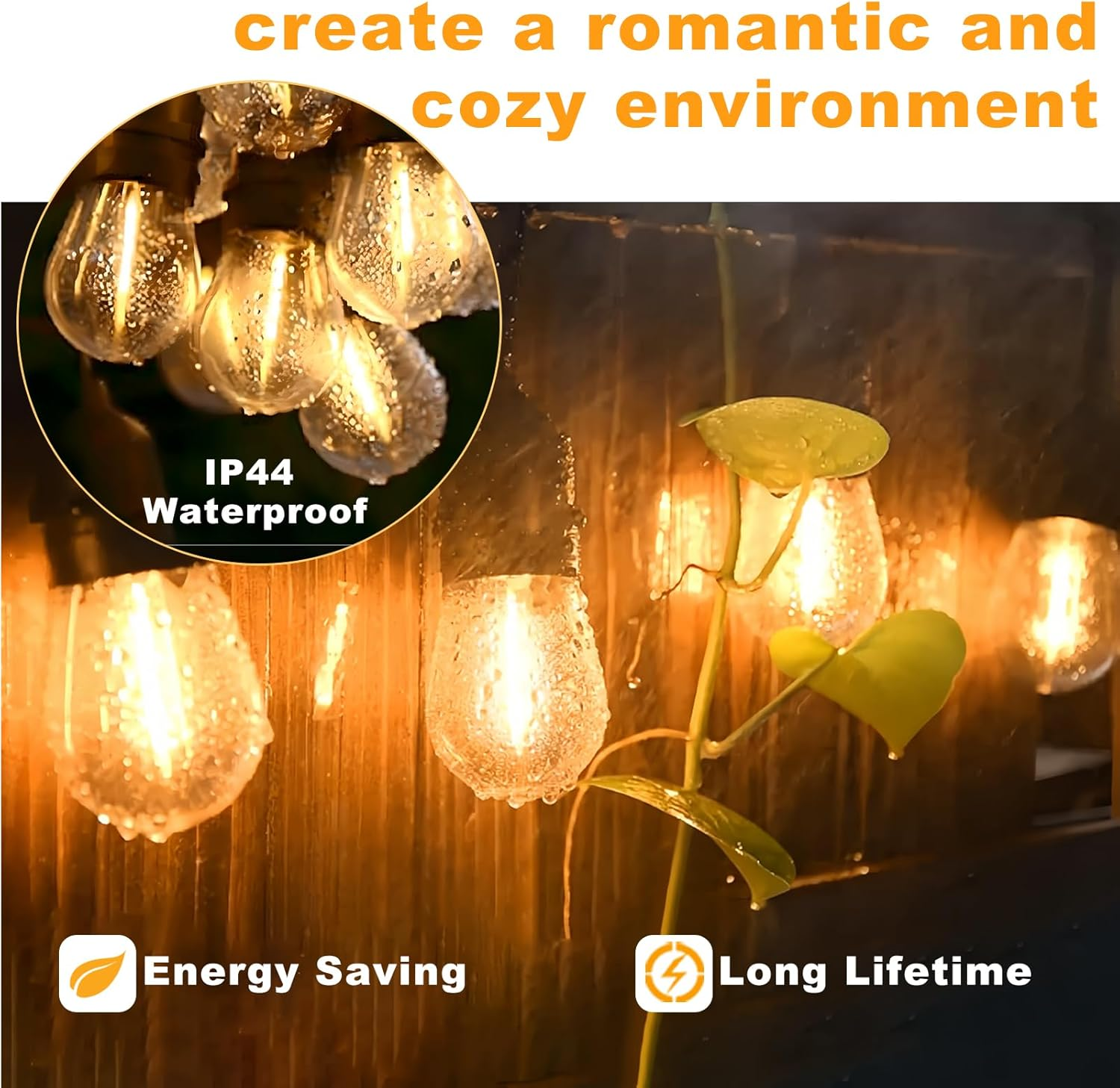 BRIMAX - 49Ft Outdoor Patio Led Edison String Lights for Caf&eacute; outside Lights D&eacute;cor, 15 E27 Socket,15+1 2W S14 LED Non-Dimmable Filament Bulb, for Christmas Decoration image number 3