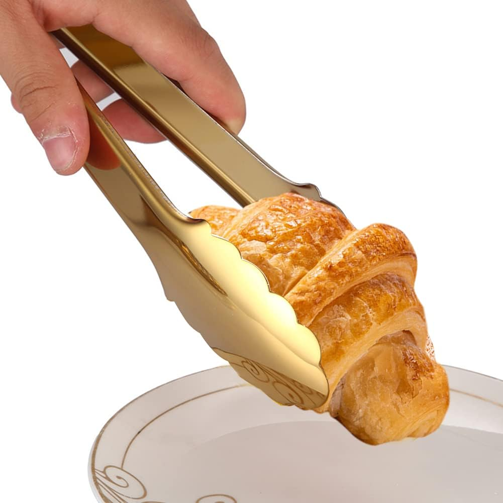 2Pcs 9 Inches Kitchen Tongs, Cooking Tongs Buffet Easy Grip Stainless Steel Serving Tongs Party Kitchen Utensils for Grilling BBQ Serving Salad Ice(Champagne Gold 2Pcs) image number 6