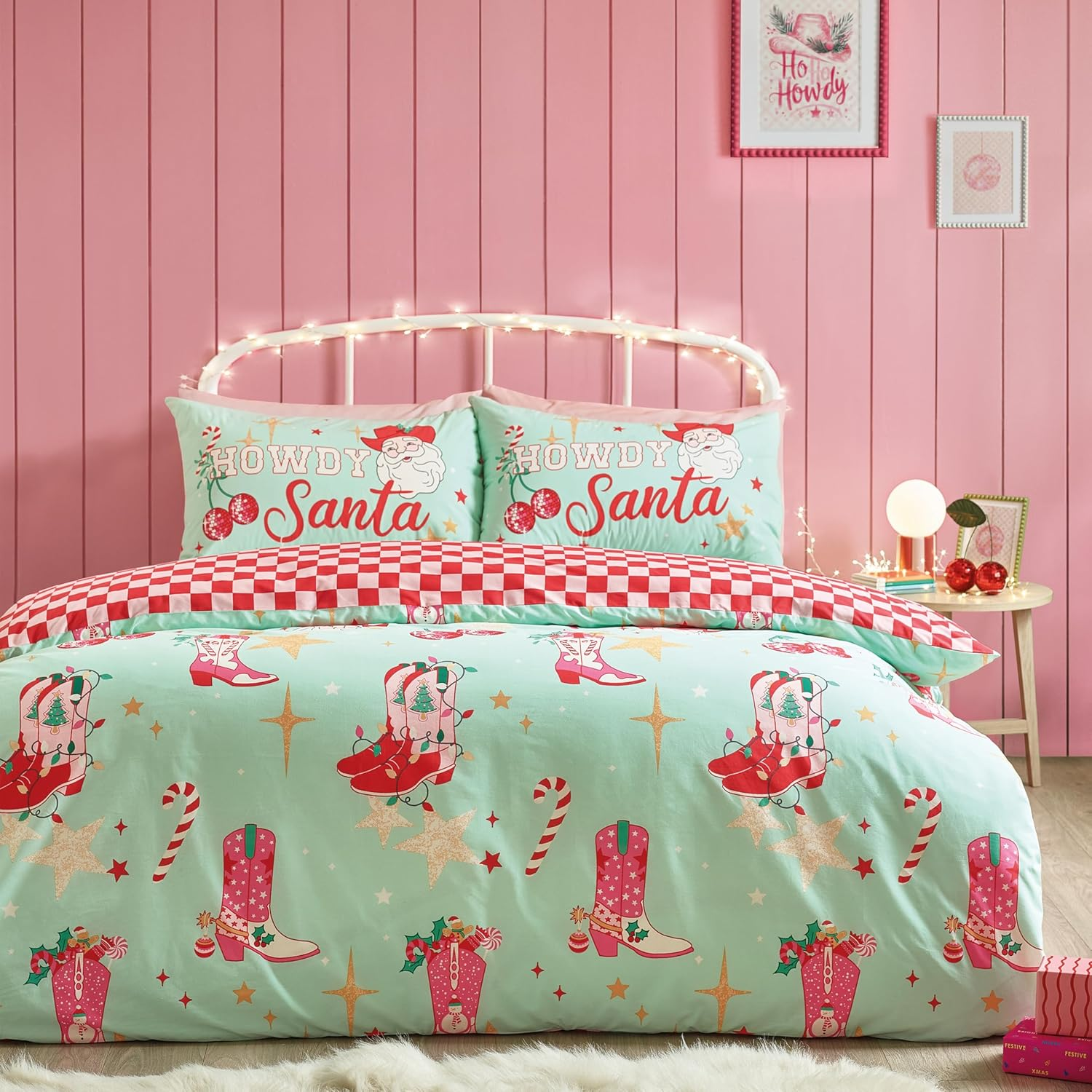 Catherine Lansfield Santa'S Howdy Christmas Reversible Single Duvet Cover Set with Pillowcase Green image number 3