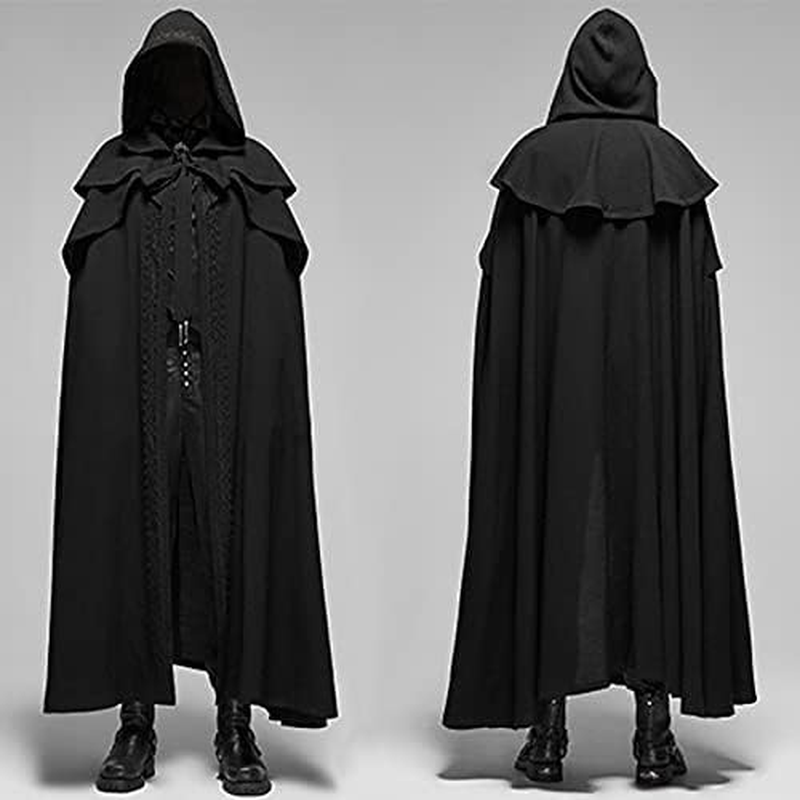 Unisex Men Medieval Cape Cloak with Hood Renaissance Costume Halloween Cosplay Knight Tunic Gothic Witch Party Cape ﻿ image number 2