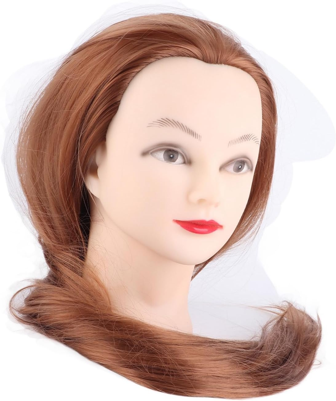 Jiawu Professional Cosmetology Training Mannequin Head with Golden Brown Synthetic Hair for Hair Styling, Cutting, Coloring Practice - Salon Styling Head Model for Hairstydress & Barber Students