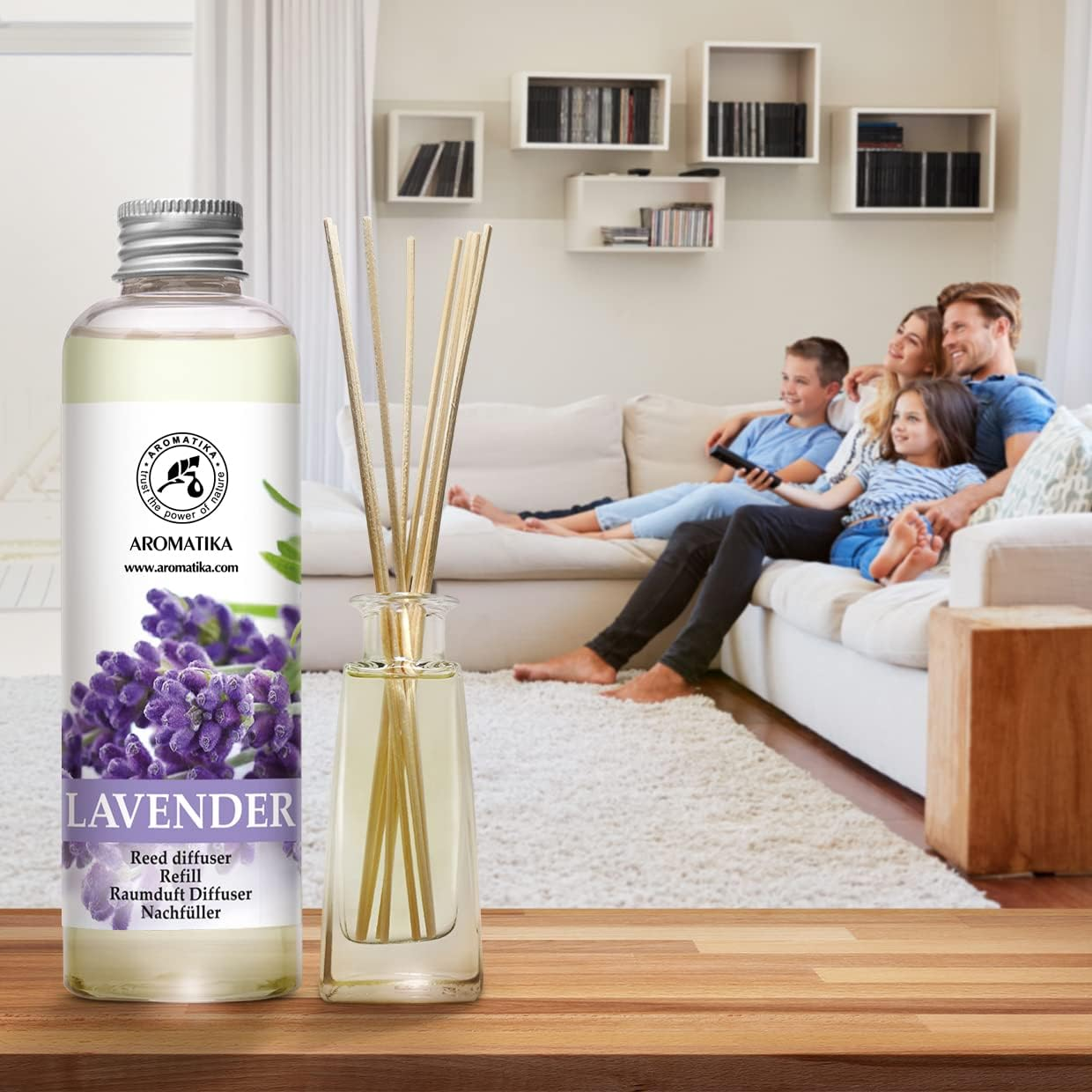 Reed Diffuser Refill Lavender with Lavender Essential Oil 200Ml - Scented Diffuser - Room Diffuser Refill - Home Fragrance - Floral Fragrance image number 4