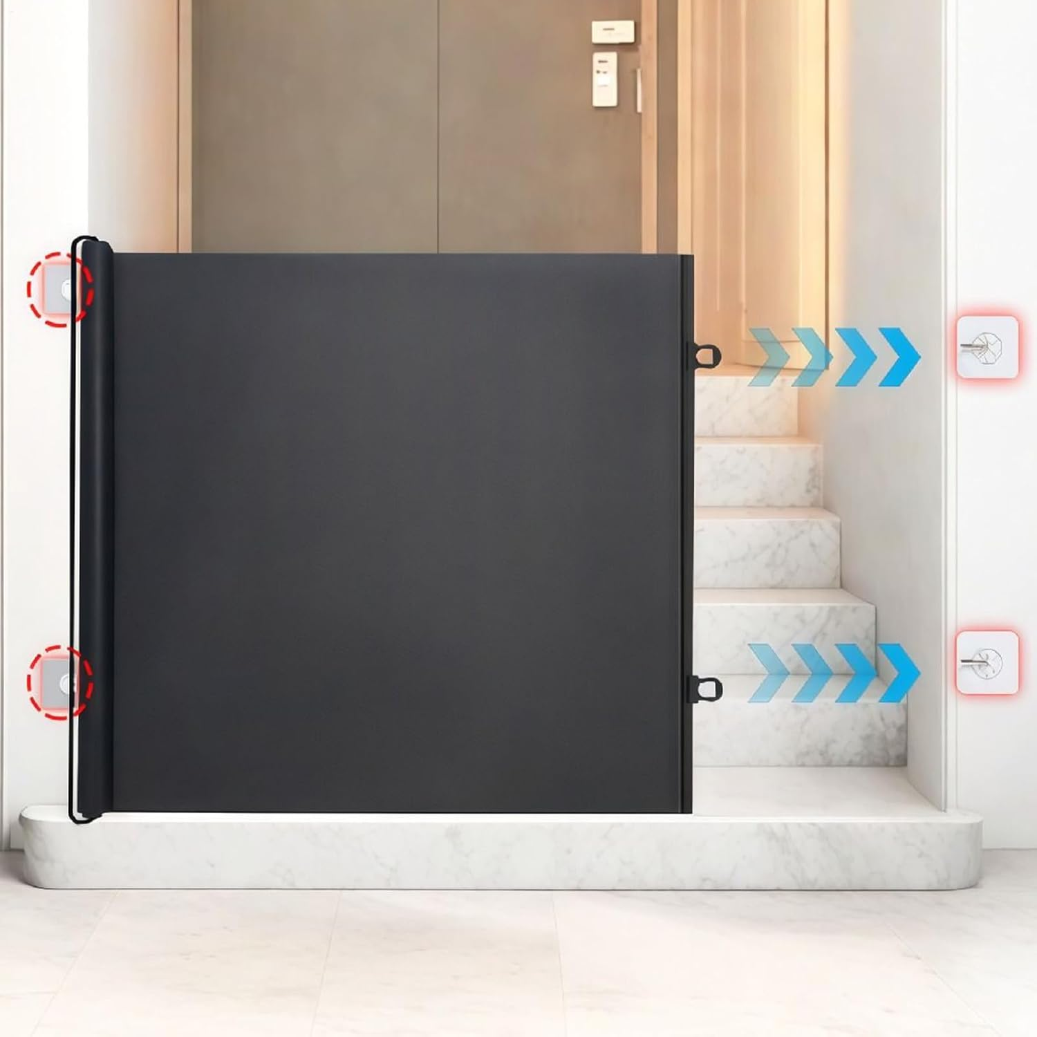 No Drilling Retractable Pet Gates, Retractable Baby Gates, Stair Gates for Dogs Baby, Doggy Barrier, Portable Mesh Dog Barrier Isolation Net for Stairway Doorway Indoor image number 2