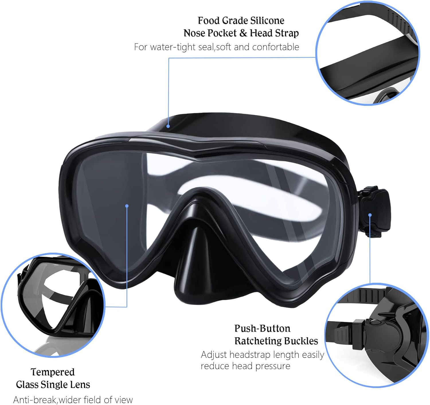 Diving Mask, Snorkel Mask with Latest Dry Top Breathing System for Adult Youth, Fold 180&deg; Panoramic Diving Snorkeling Mask, Anti-Fog, Waterproof, Unisex, Professional Swimming Snorkeling Gear image number 5