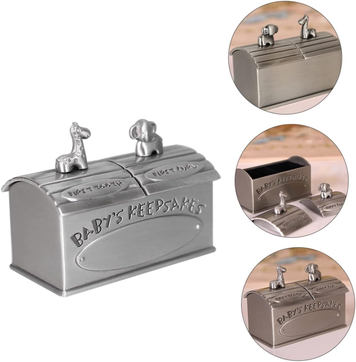 Abaodam Baby Keepsake Organizer and Tooth Storage Box for Boys and Girls, Metal Curly Hair and Milk Tooth Case, Antique Tin Finish, Baby Memory Storage for Nursery image number 4