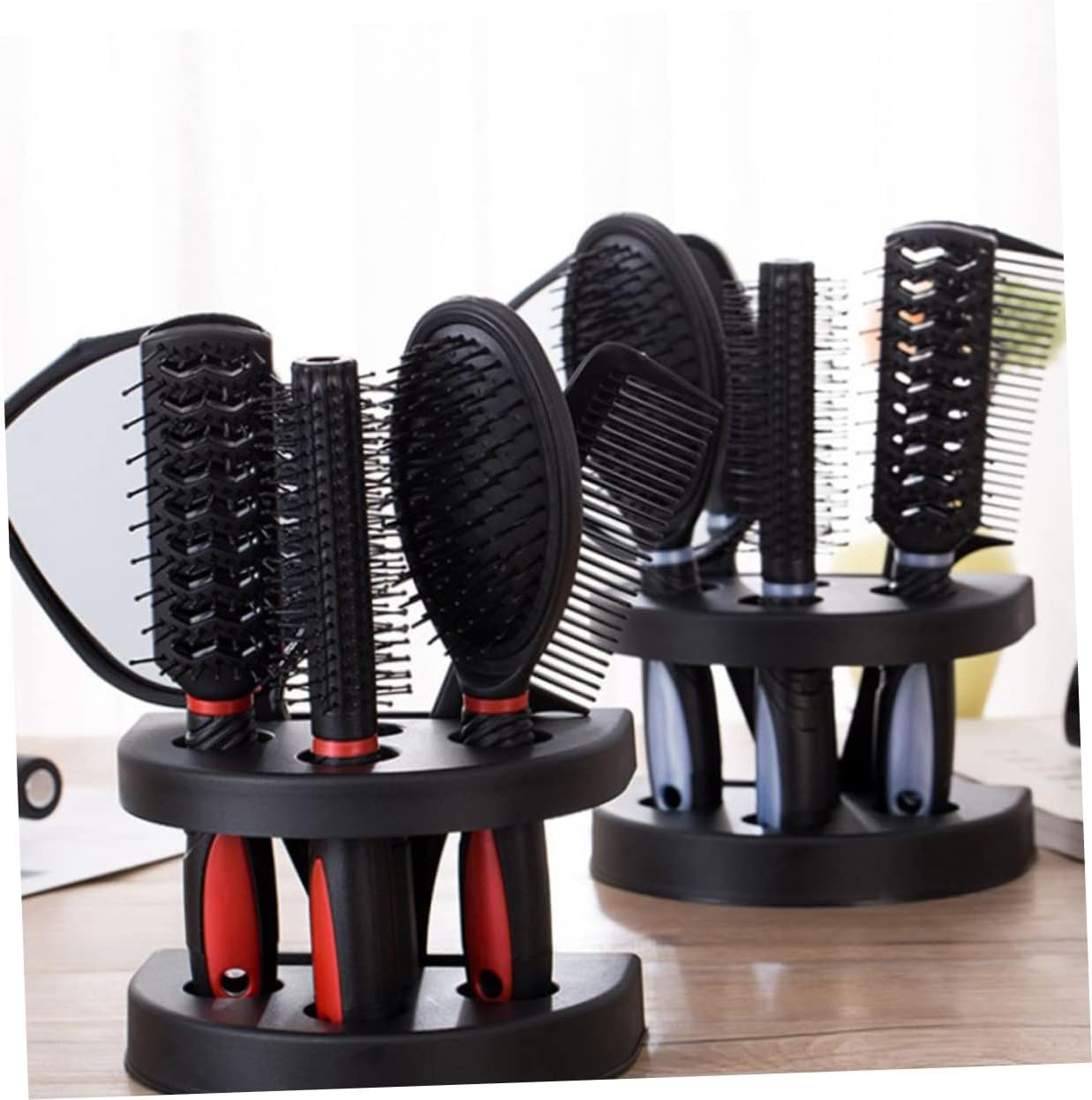 Anti-Static Hair Comb and Brush Set with Mirror 5Pcs Blue Hair Care Styling Tools for Home and Salon Use