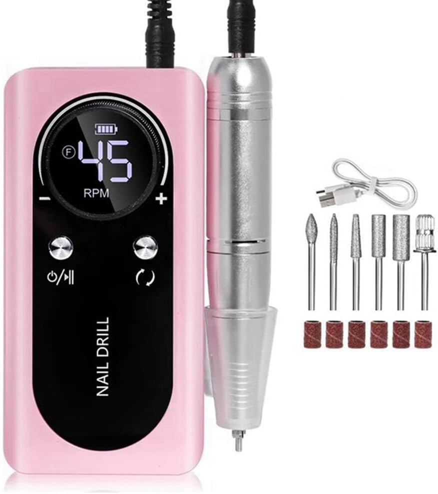 Aswalling 45000RPM Electric Portable Nail Drill Machine Rechargeable Low Noise Nail Sander File for Manicure Salon Tool Easy Install Easy to Use Pink image number 3