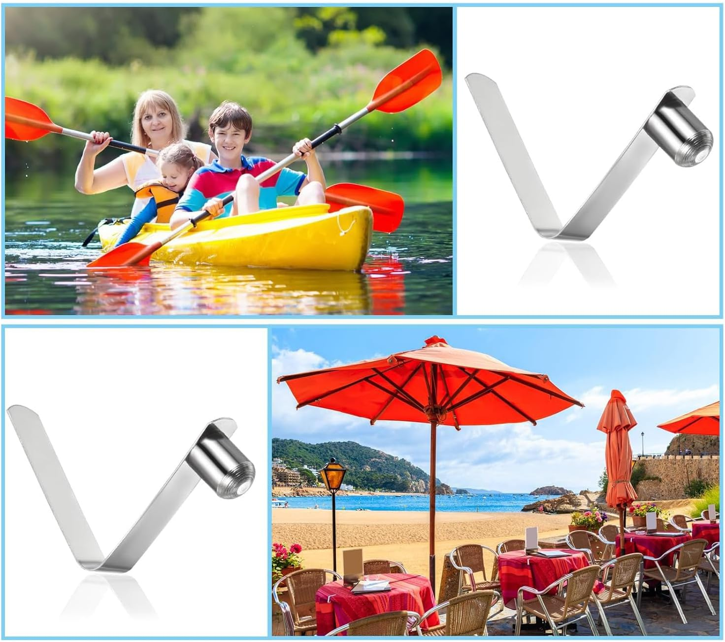 THJOPOKEEL 12 Pack Tent Pole Clips Steel V Shaped Single Pin Push Button Spring Clips Lock Tube Pole Clips for Camping Awning Kayak Paddle Snaps image number 1