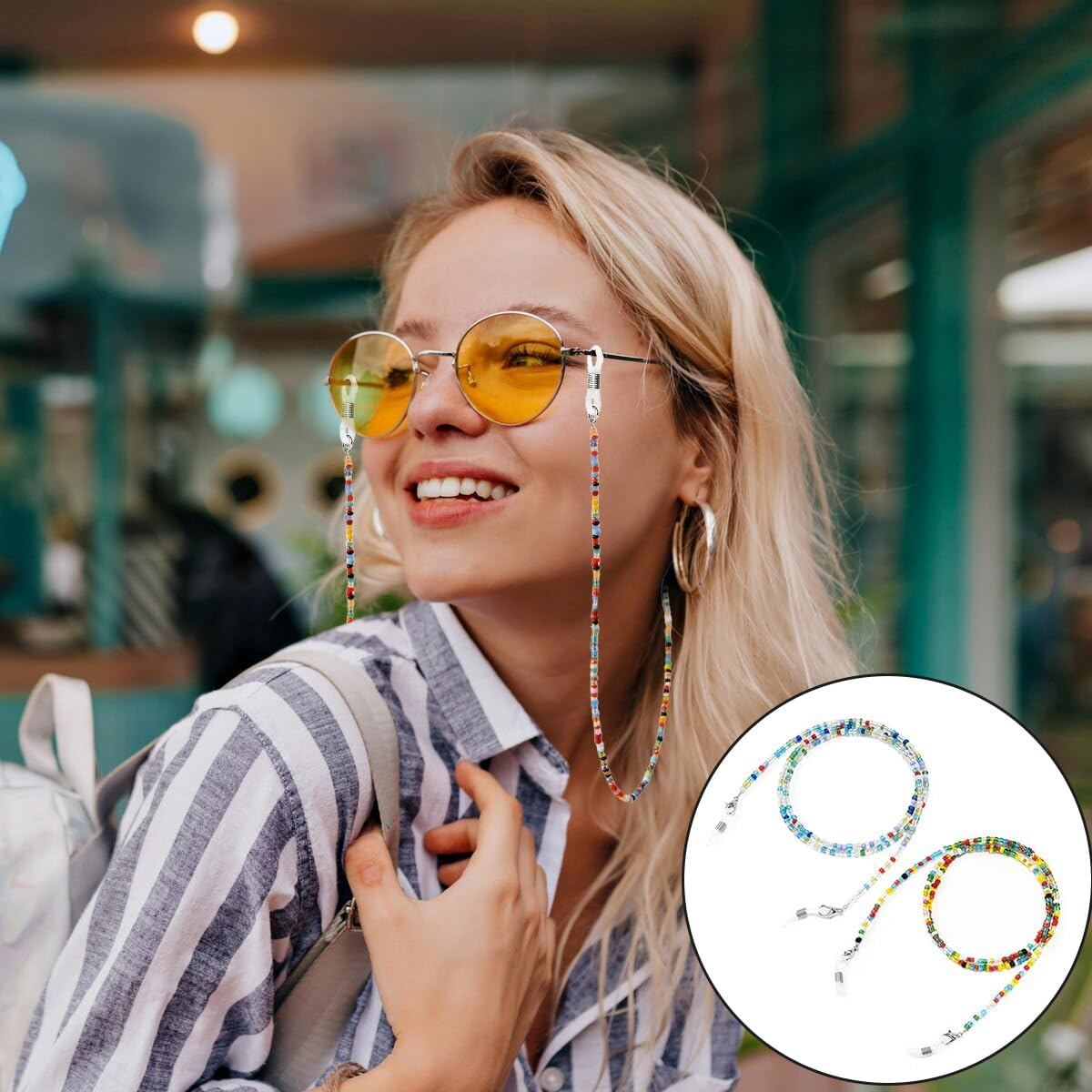 WELANE Beaded Eyeglass Chains, 2 PCS Colorful Acrylic Glasses Lanyard Strap for Girls, Women (72Cm/28.3In) image number 4