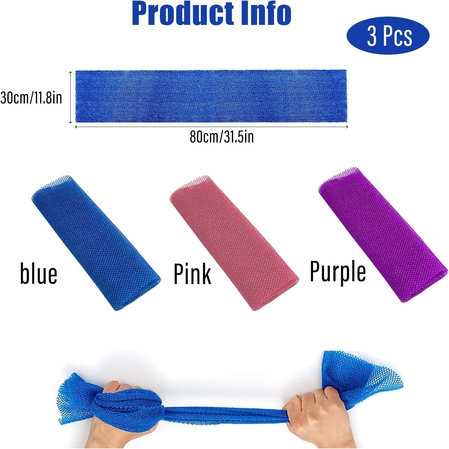 3 Pcs African Net Sponge, Exfoliating, Long 80X30Cm, Bath Sponge, Shower Sponge, Body Sponge, Net Cloth, Nylon Back Scrubbers, Skin Smoother, Deep Cleaning, for Men and Women (Pink Blue Purple) image number 6