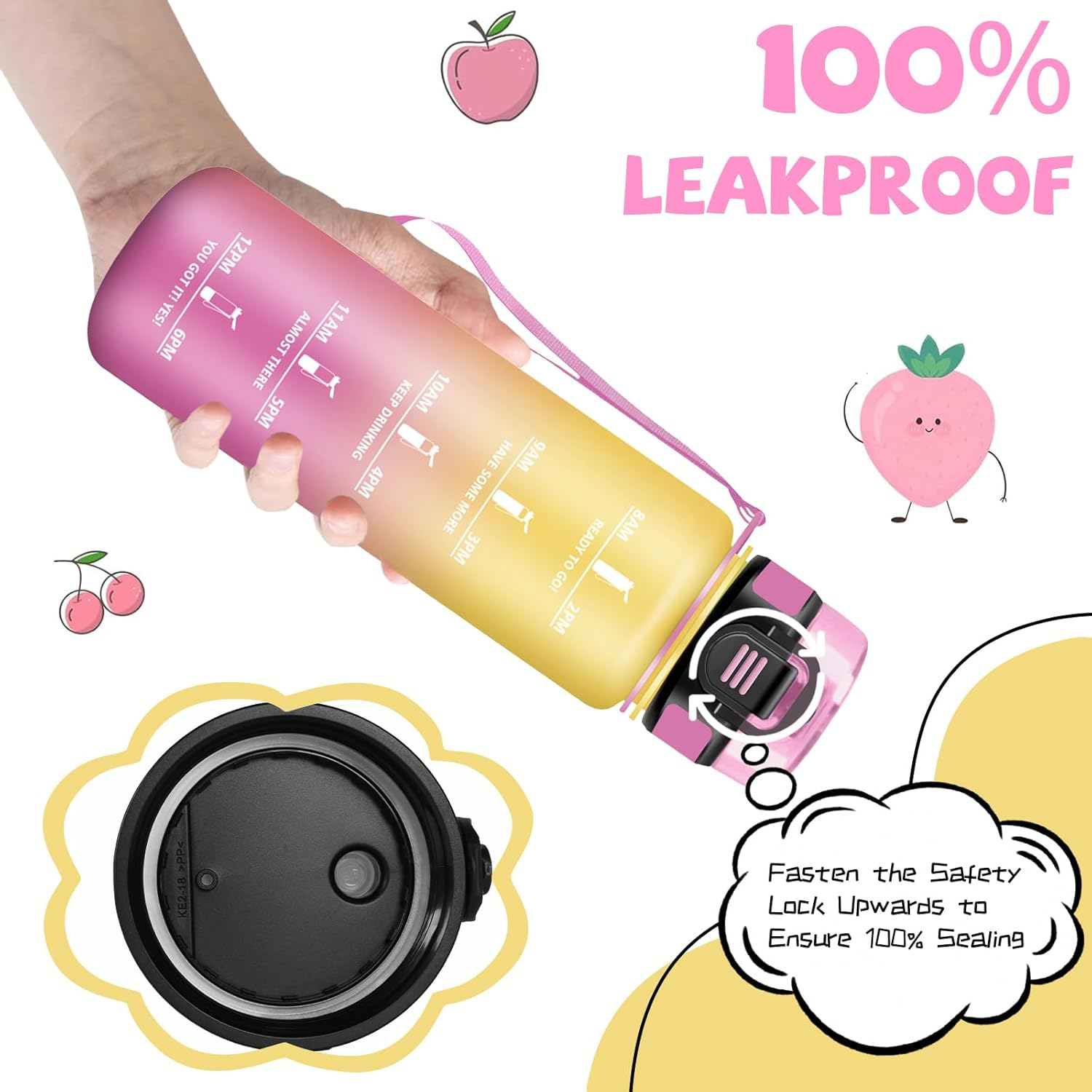 Water Bottle, 500 Ml Children'S Water Bottle, Easy to Clean, Water Bottle with Time, Water Bottle with Time Marking, Leak-Proof, Adult Drinking Bottle for School, Camping, Outdoor image number 4