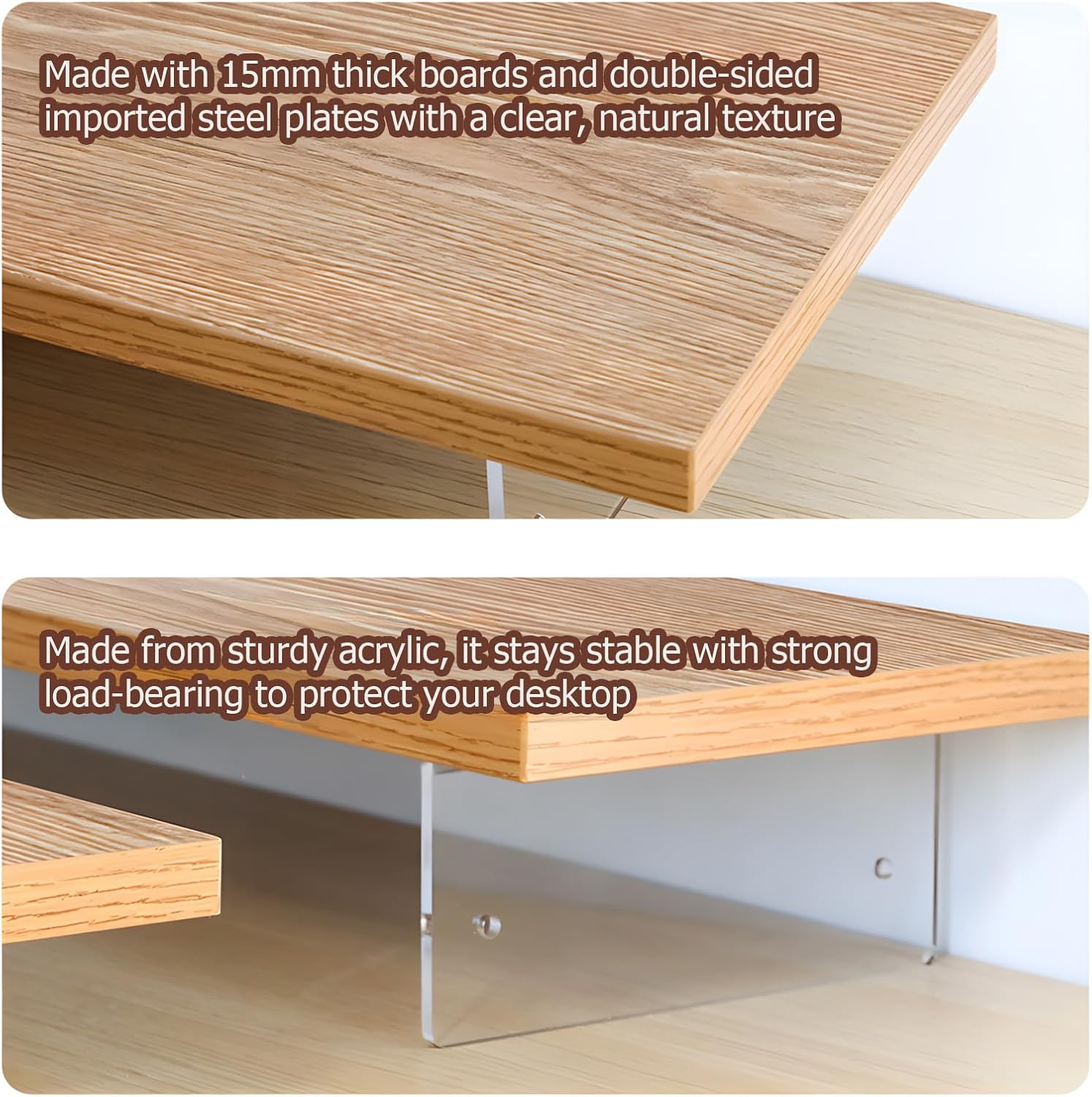 Monitor Stand Riser,Wood & Acrylic Computer Monitor Stand,Desk Organizer Accessories,Multifunctional Desktop Organizer Stand for Laptop, PC, Computer, Printer(Maple) image number 3