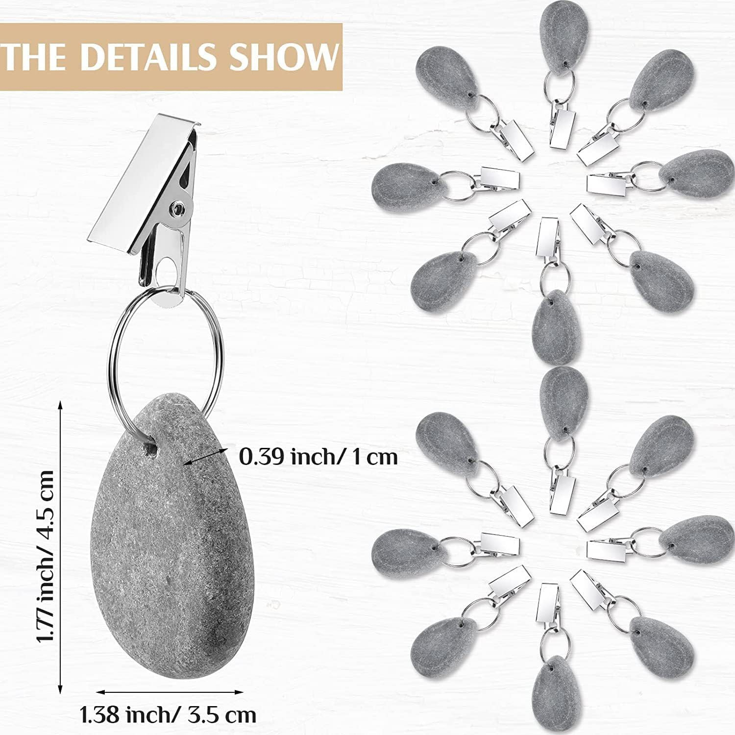 Tablecloth Weights Hangers,8 Pcs Tear Drop Marble Tablecover Weights, Tablecloth Pendant Stone Table Cover Weights with Metal Clips for Outdoor Party Picnic Table Decoration (Grey) - Grey image number 4