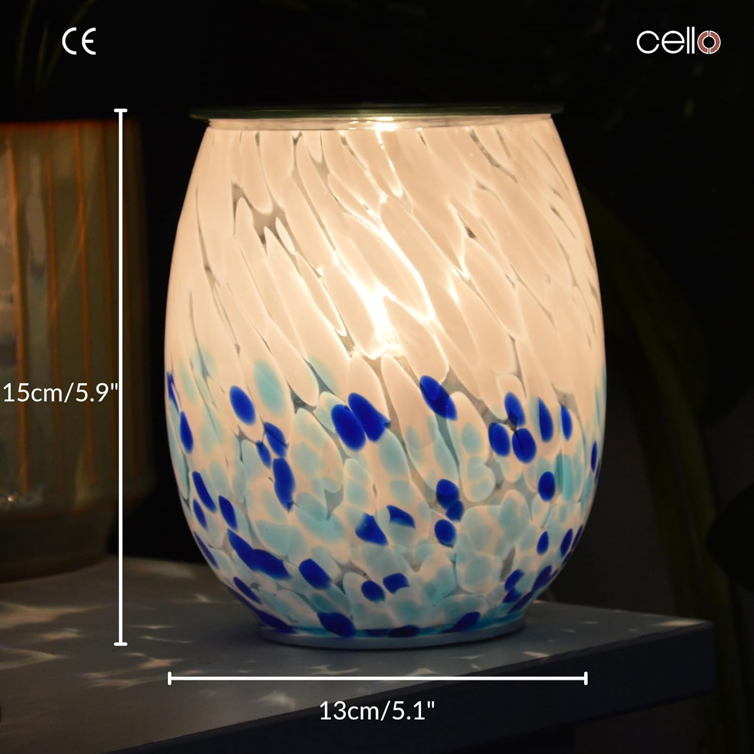 Cello Crashing Waves Art Glass Electric Melt Burner - Wax Melt & Oil Burner. New Home Gifts, Home Decor, Room Decor & Office Accessories. Electric Diffuser with Halogen Light Bulb. image number 6