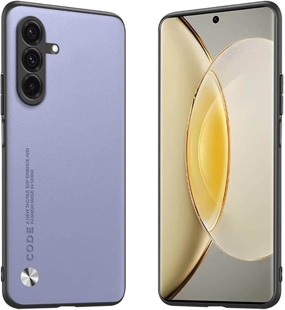 Longstong Mobile Phone Case Suitable for Samsung Galaxy A17 5G / A17 (4G LTE) (6.7 Inches), Code Series Metal Leather Case Protective Case - Light Blue