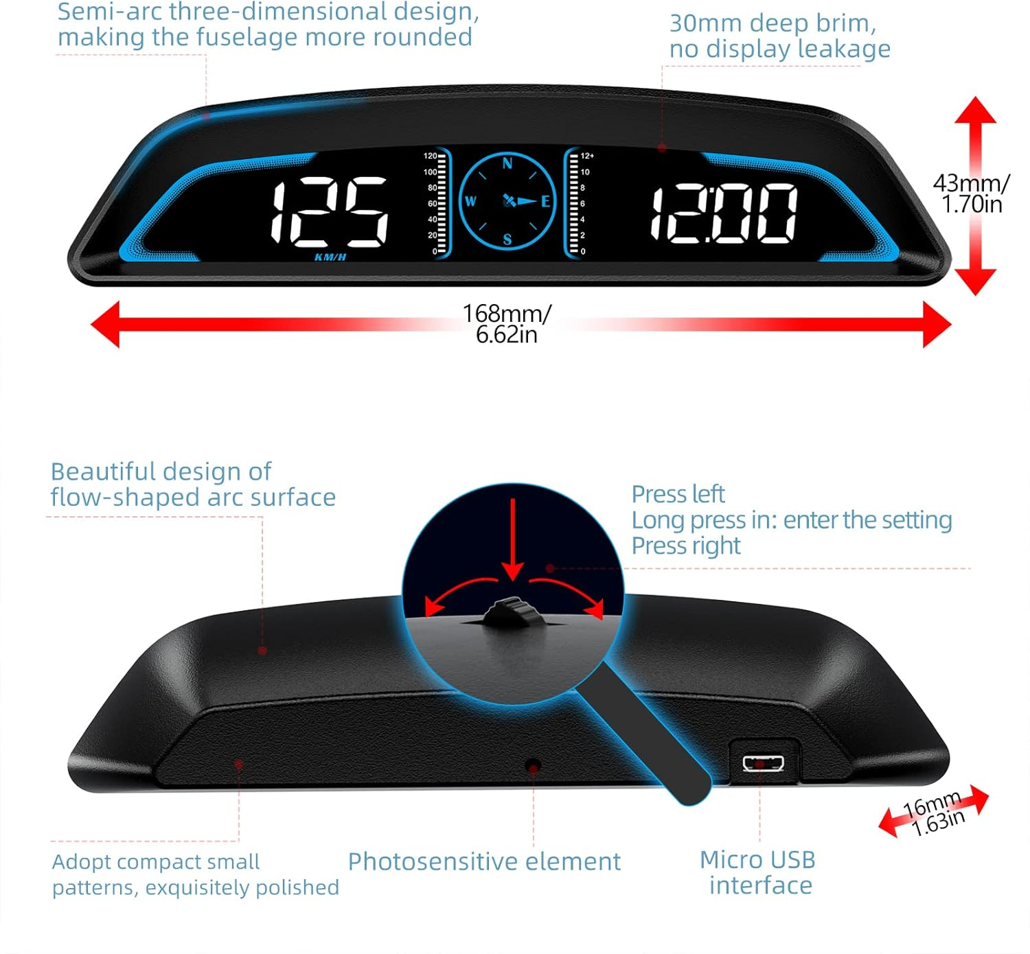 Sinotrack Digital GPS Speedometer Universal Heads up Display for Car 5.5 Inch Large LCD Display HUD with MPH Speed Fatigued Driving Alert Overspeed Alarm Trip Meter for All Vehicle image number 3