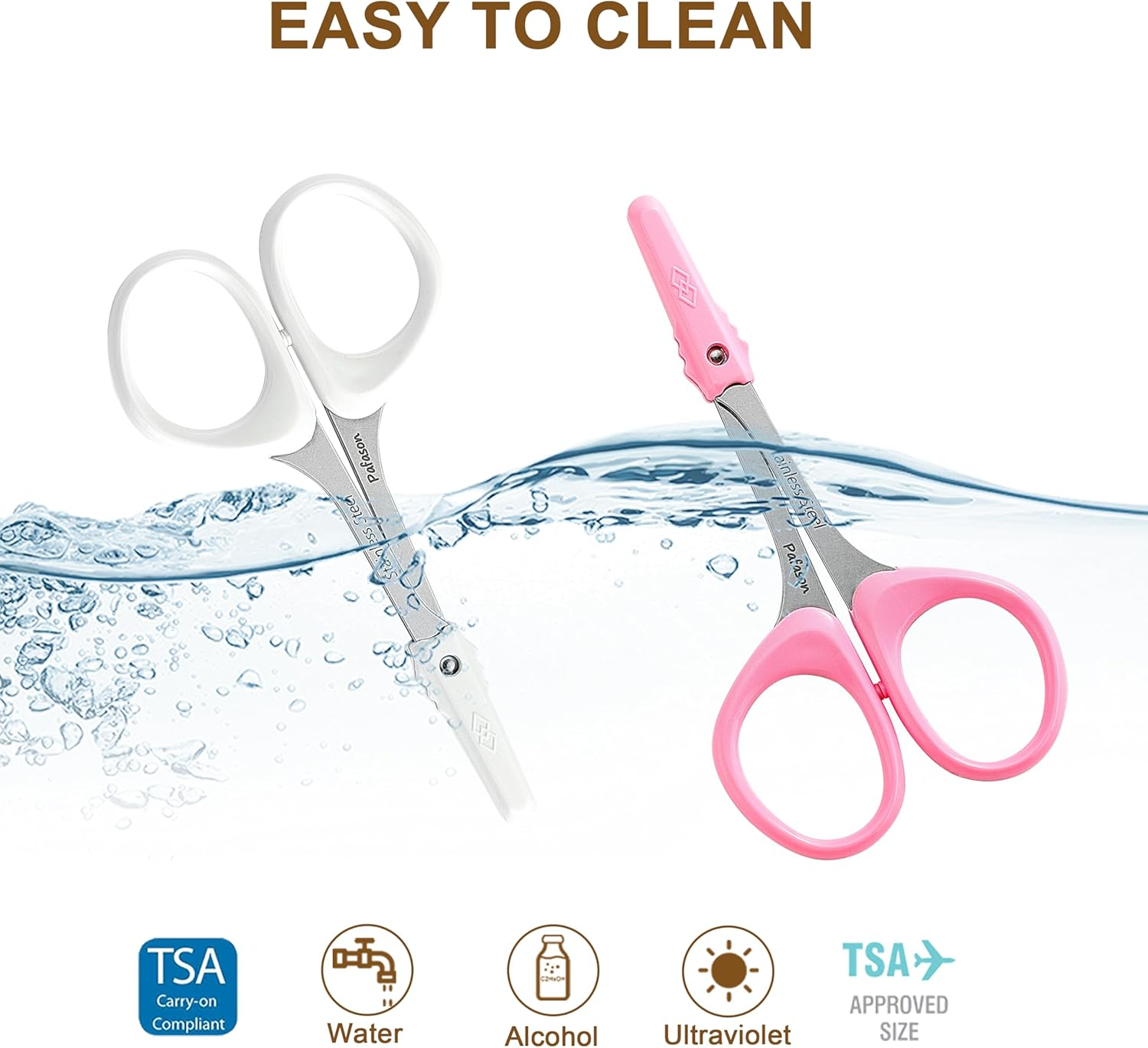PAFASON Stainless Steel Curved and Straight Beauty Cosmetic Eyebrow Grooming Scissor Set with Safety Cap for Trimming Shaping Eyelash Extensions image number 1