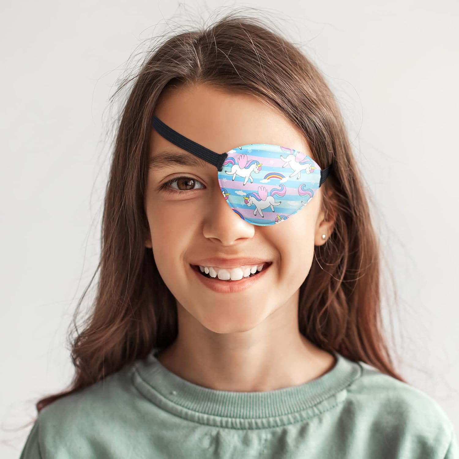 8 Pcs Eye Patches for Kids Adjustable Single Eye Patch Reusable Cute Girls Eye Patch with Elastic Strap for Lazy Eye Either Eye Left or Right Eyepatch, Unicorn Mermaid Rainbow Various Patterns image number 1