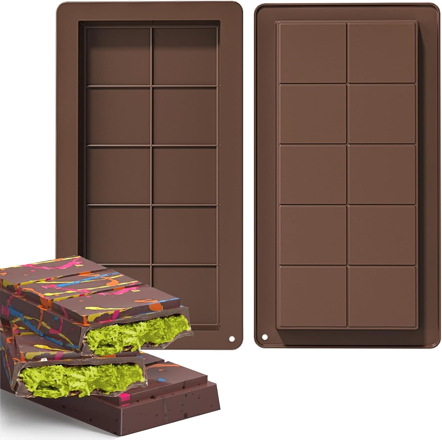 2Pcs Chocolate Bar Molds, Large and Thick Silicone Chocolate Moulds Break Apart Wax Melt Mold Non-Stick Chocolate Molds image number 4