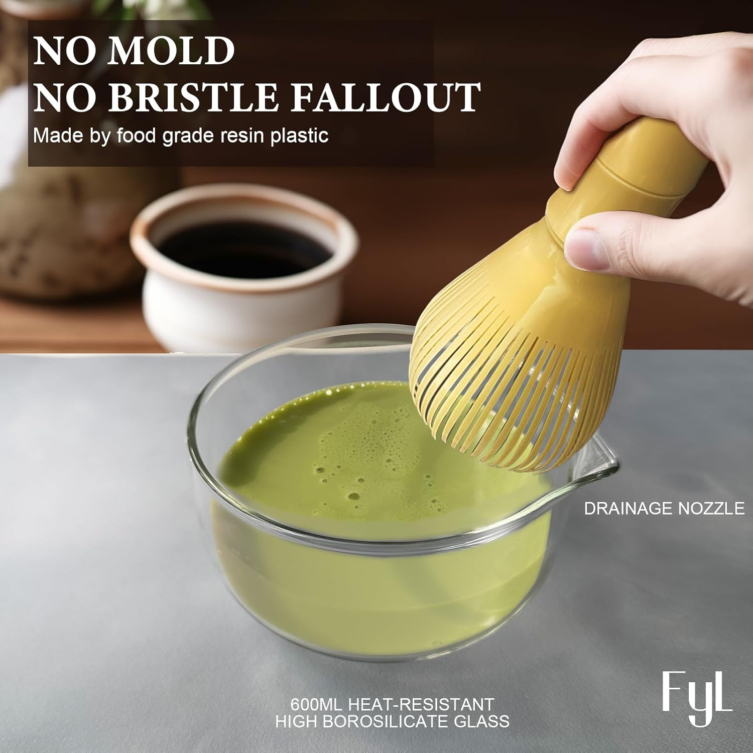 FYL 4Pcs Matcha Whisk Set, Dishwasher Safe Upgraded Resin Plastic Matcha Powder Japanese Tea Stirrer Kit with Matcha Bowl image number 5