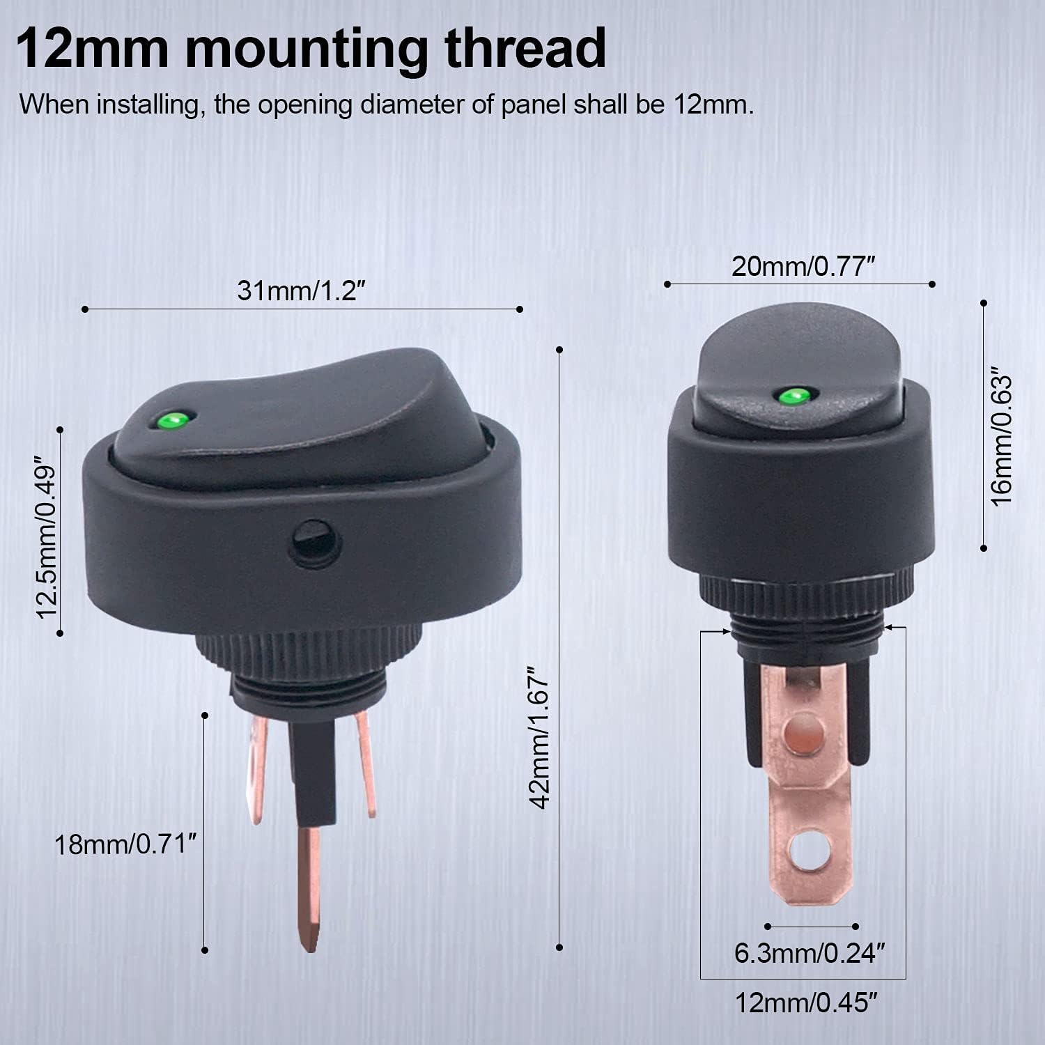 12V 30A Toggle Switch Rocker Switch,Led Lighted Rocker Switch Toggle, 4 Pcs 12V 30A SPST,3 Pin On-Off 4 Colour round Dot Switch12Mm Hole,12V Car Truck RV Rocker Arm Toggle Switch LED Switch Control image number 3