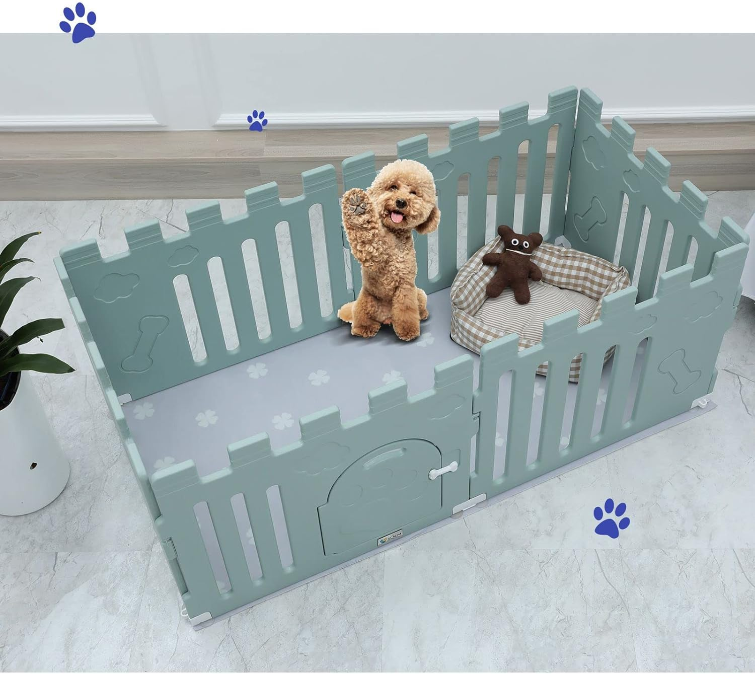 Pet Scene Whelping Box Portable Dog Crate Pet Pen Cage Puppy Cat Enclosure Playpen Exercise Indoor Outdoor Pet Kennel Plastic Green,154X78X60Cm