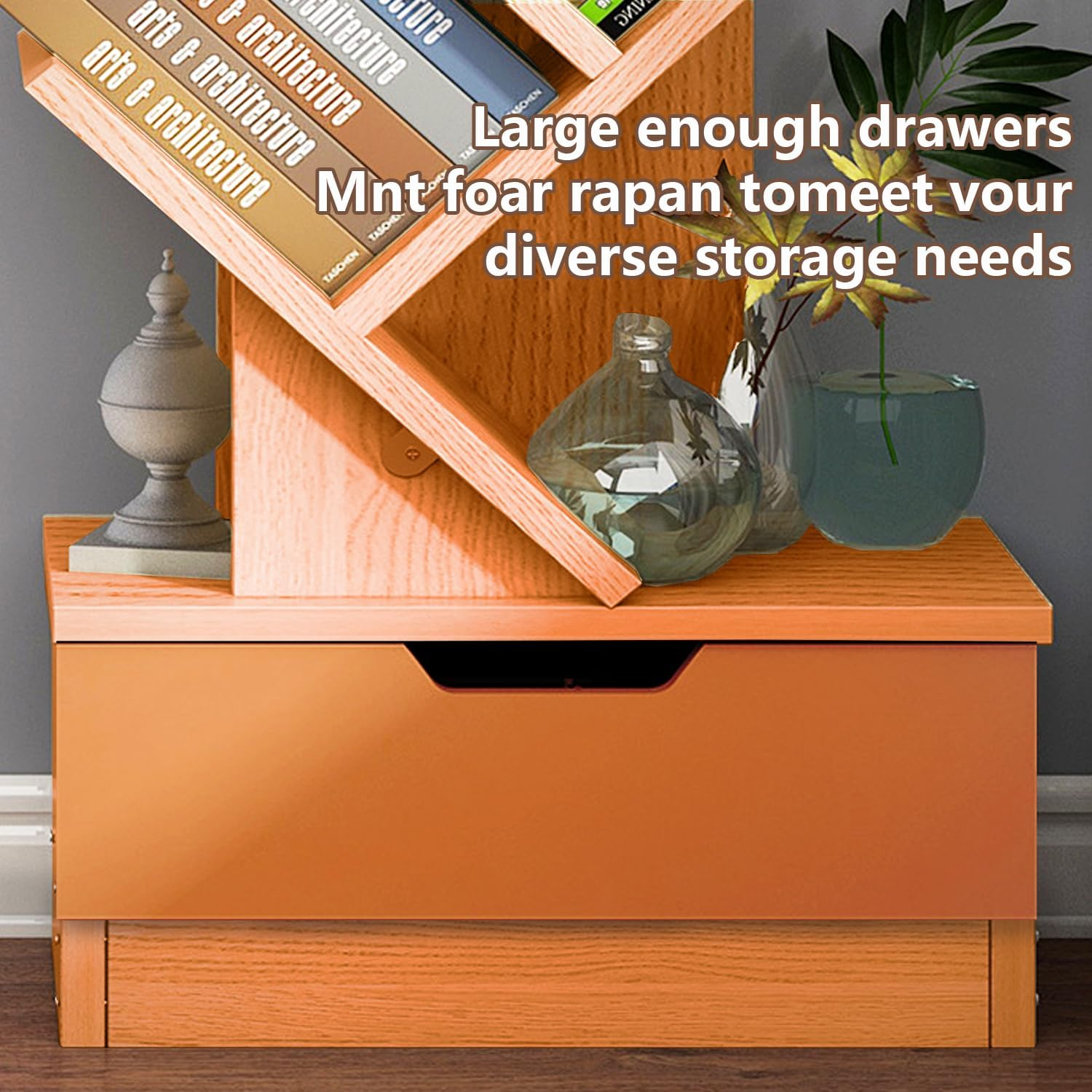 10 Tier Tree Bookshelf with Drawer,Floor Standing Bookshelf, Tall Wood Book Storage Rack with Anti-Fall Device and Heightened Baseand, for Living Room, Bedroom, Office