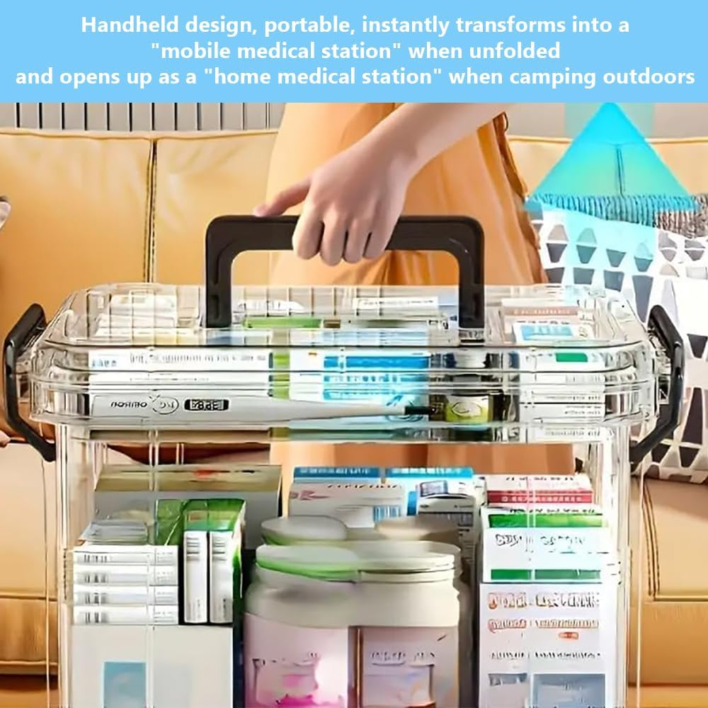 TOMVAES Large Capacity Medical Box, Transparent Pharmacyl Case with Handle, Portable Medicine Chest-Sealed, Lockable for Home and Travel image number 1