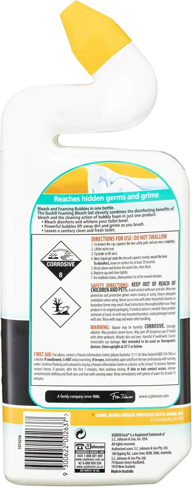 Duck Foaming Bleach Gel Liquid Toilet Bowl Cleaner, Foams, Cleans with Whitening Bleach Gel, Citrus Fragrance, 750Ml (Pack of 2) image number 4