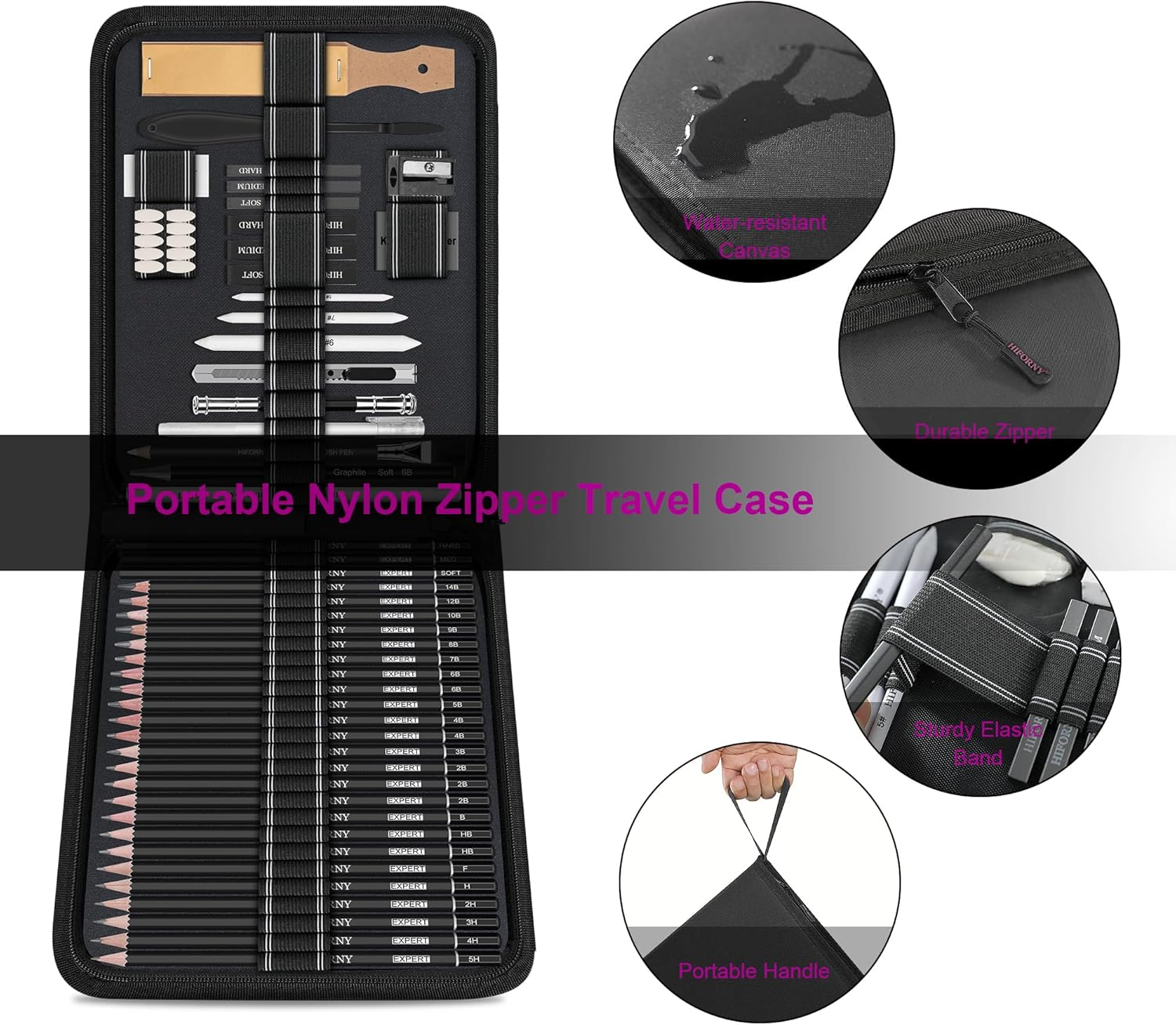 58 PCS Drawing Kit Sketching Pencil Set,Sketch Pencils Art Supplies with 3-Color Sketchbook,Graphite,Charcoal,Blending Tools,Drawing Pencils for Adults Artists image number 3