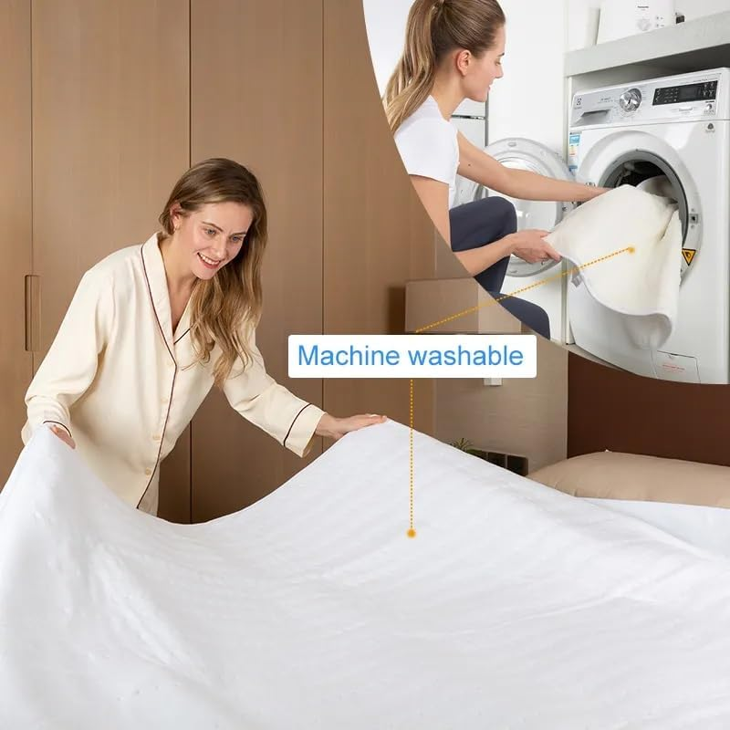 Dual Control King Bed Washable Fitted Electric under Blanket 3 Heat Setting Safety Overheat Protection Machine Washable White Suitable for Queen and King Bed with LED Dual Control (King)