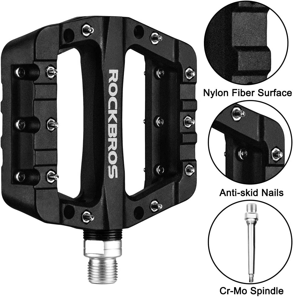 Rockbros MTB Pedals Mountain Bike Pedals Lightweight Nylon Fiber Bicycle Platform Pedals for BMX MTB 9/16" image number 3