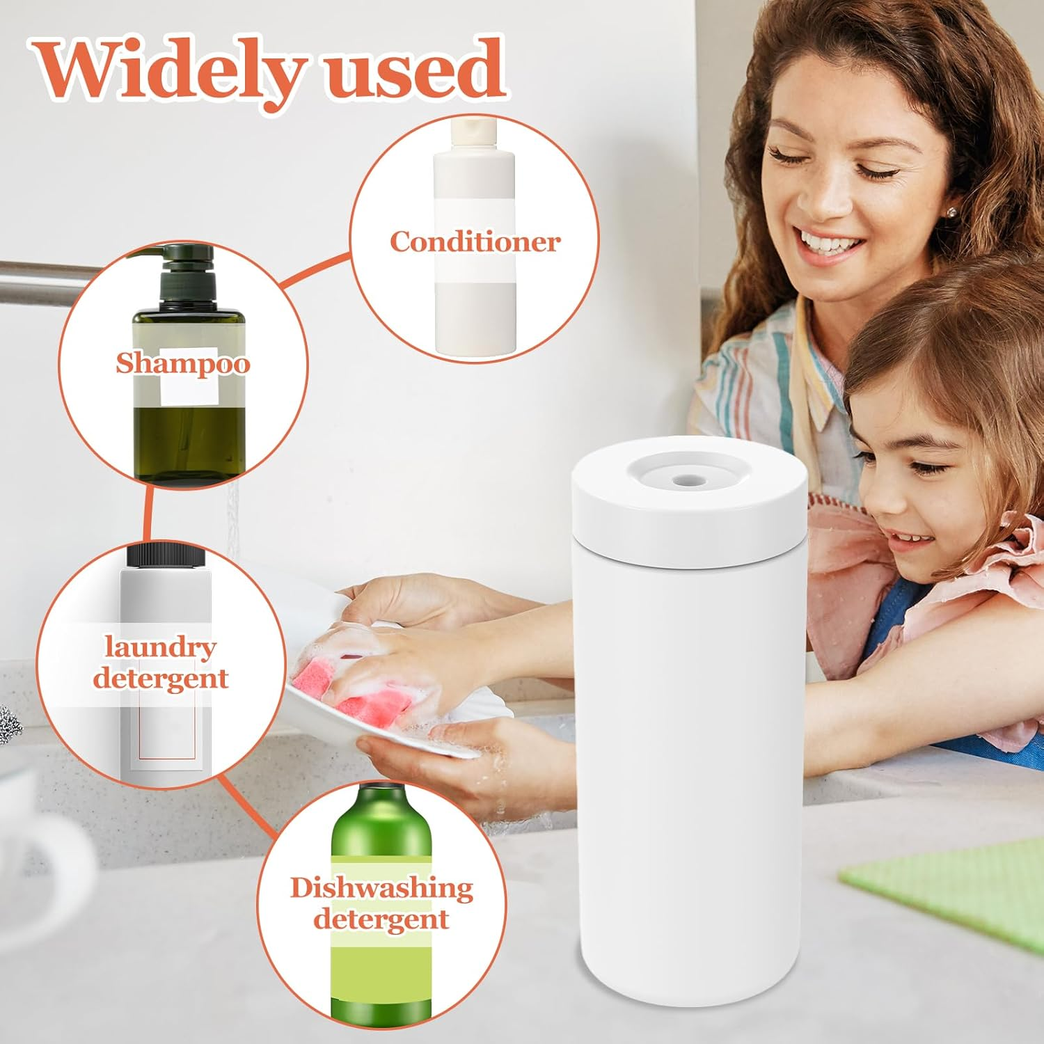 Silicone Dish Soap Dispensers, Refillable Dish Soap Squeeze Bottle, 240Ml Dishwashing Liquid Dispenser, Portable Hand Soaps Bottle for Kitchen Sink (White) - Black image number 6