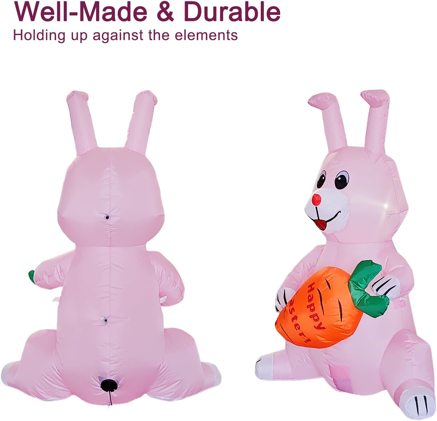 ONEIN 125CM Easter Bunny Inflatables Outdoor Decorations with Built-In LED Light, Blow up Sitting Rabbit Holds a Carrot for Yard Garden Lawn Decor image number 6