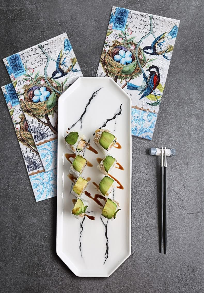 Zelten 2-Ply 15 Count Colored Paper Hostess Napkins Shabby Chic Napkins for Wedding Dinner Tea Party Decoration E (Mockingbird, 1) - Fish image number 2