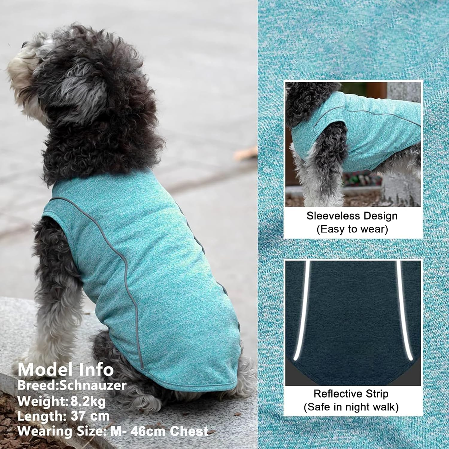 Pack of 2 Dog Shirts with Reflective Stripes, Athletic Tank Top, Dog Shirt for Small Dogs, Breathable Sleeveless Dog Vest, Lake Blue + Purple, M image number 4