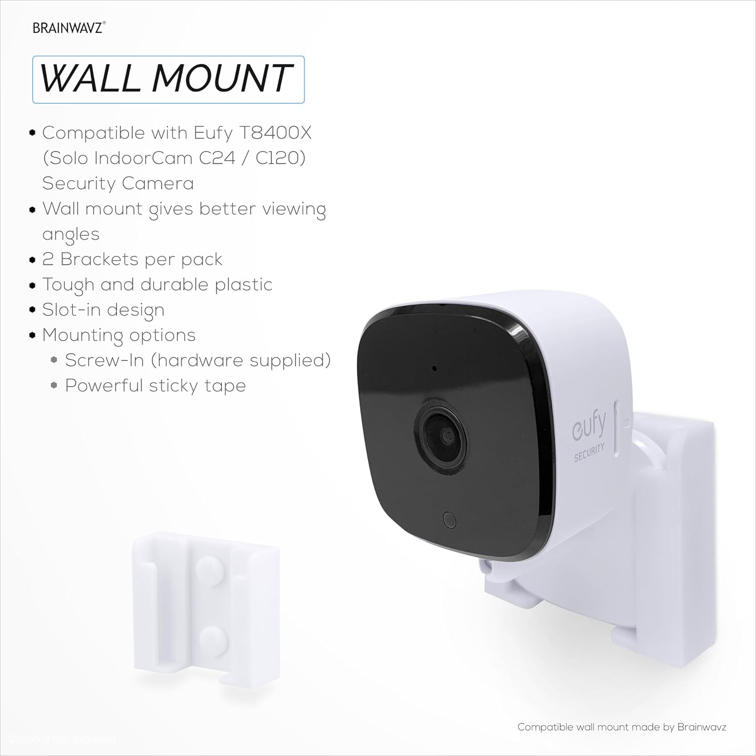 2-Pack Wall Mount Compatible with Eufy Solo C24 Security Camera - Adhesive & Screw in for Easy Installation, Reduce Blind Spots & Clutter, (White) image number 4