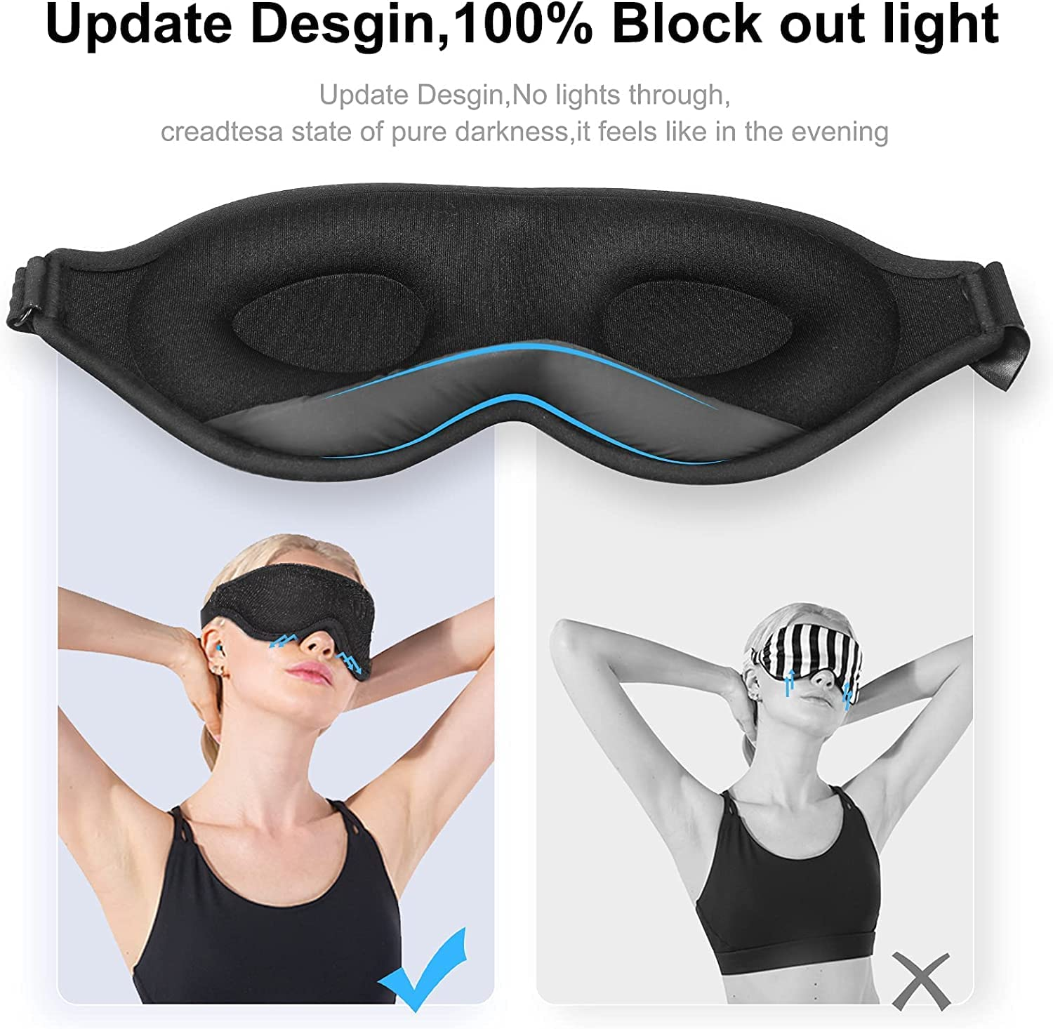 Sleep Eye Mask, 3D Deep Contoured Eye Covers for Sleeping, Block Out Light Eye Mask, Zero Eye Pressure Blindfold for Men Women with Adjustable Strap for Sleeping, Traveling (Black) image number 4